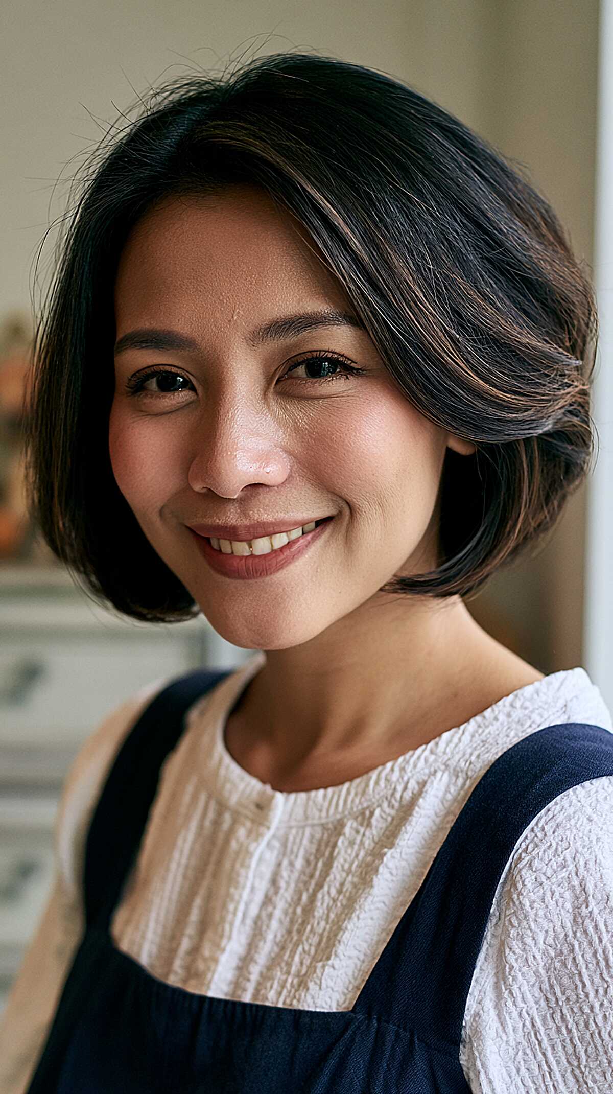 Side-Swept Dark Bob with Invisible Interior Layers