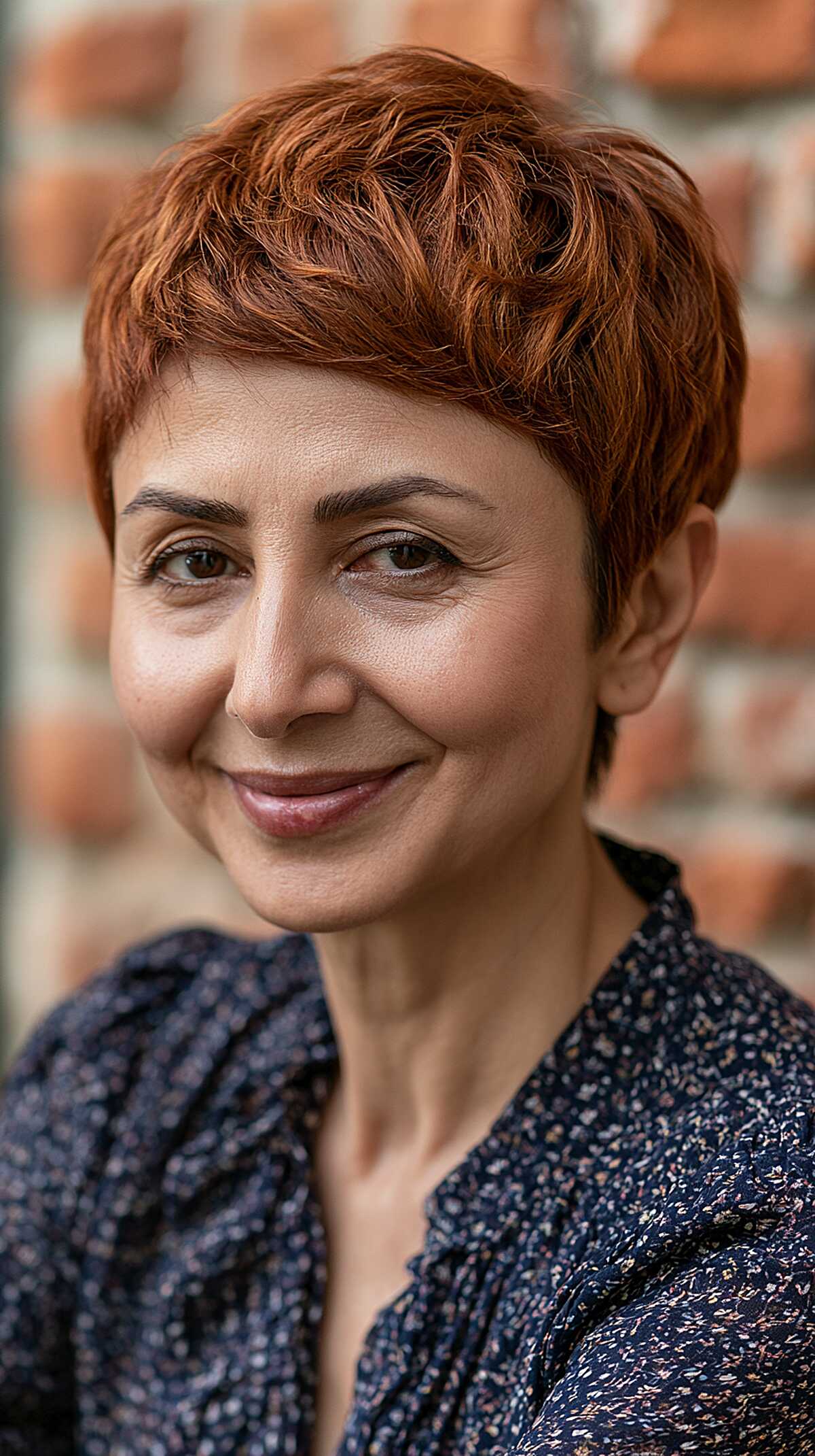 Warm Copper Pixie with Textured Forward Sweep