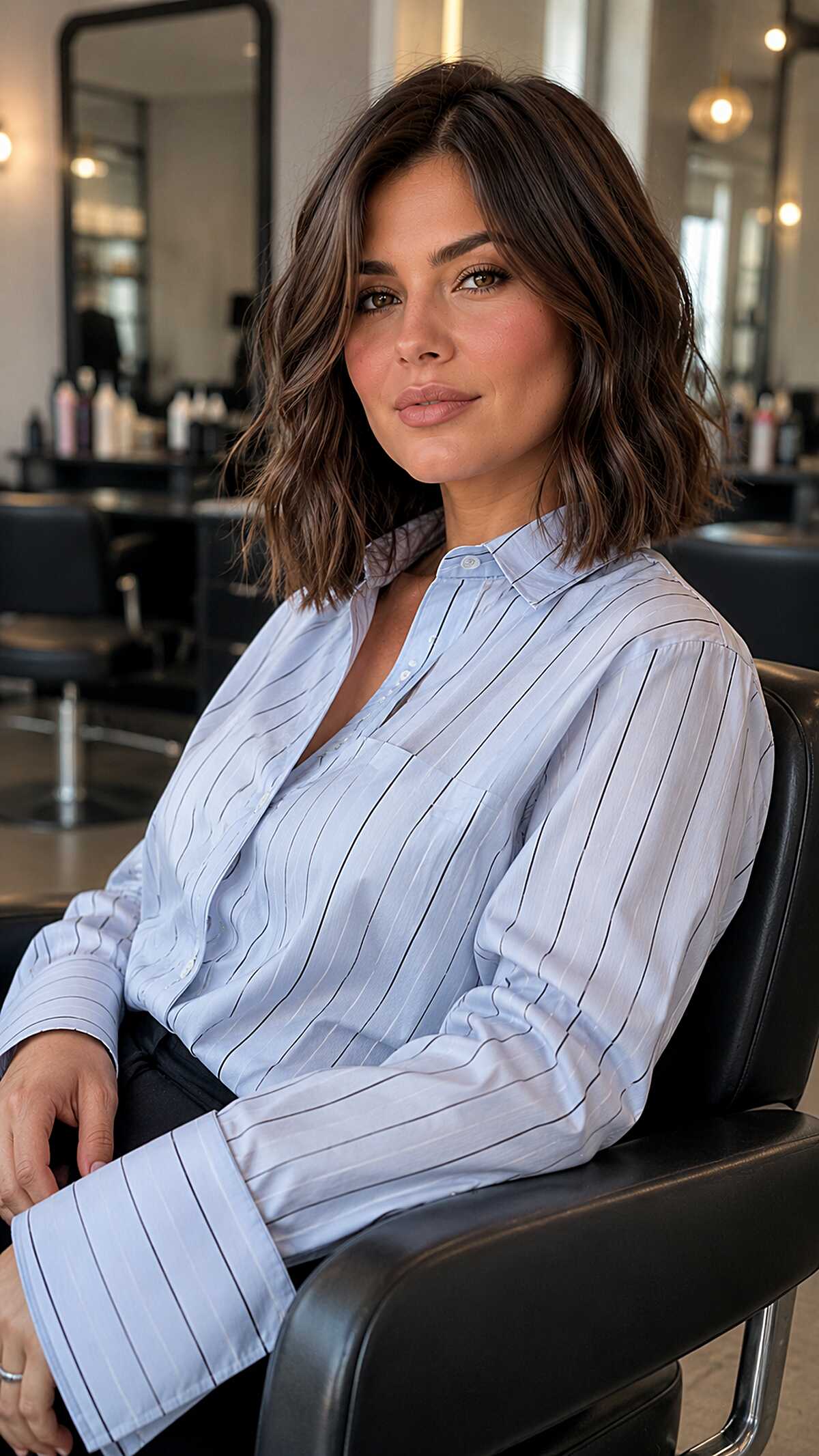 Brunette Textured Blunt Lob That Lives and Dies by Your Wave Pattern