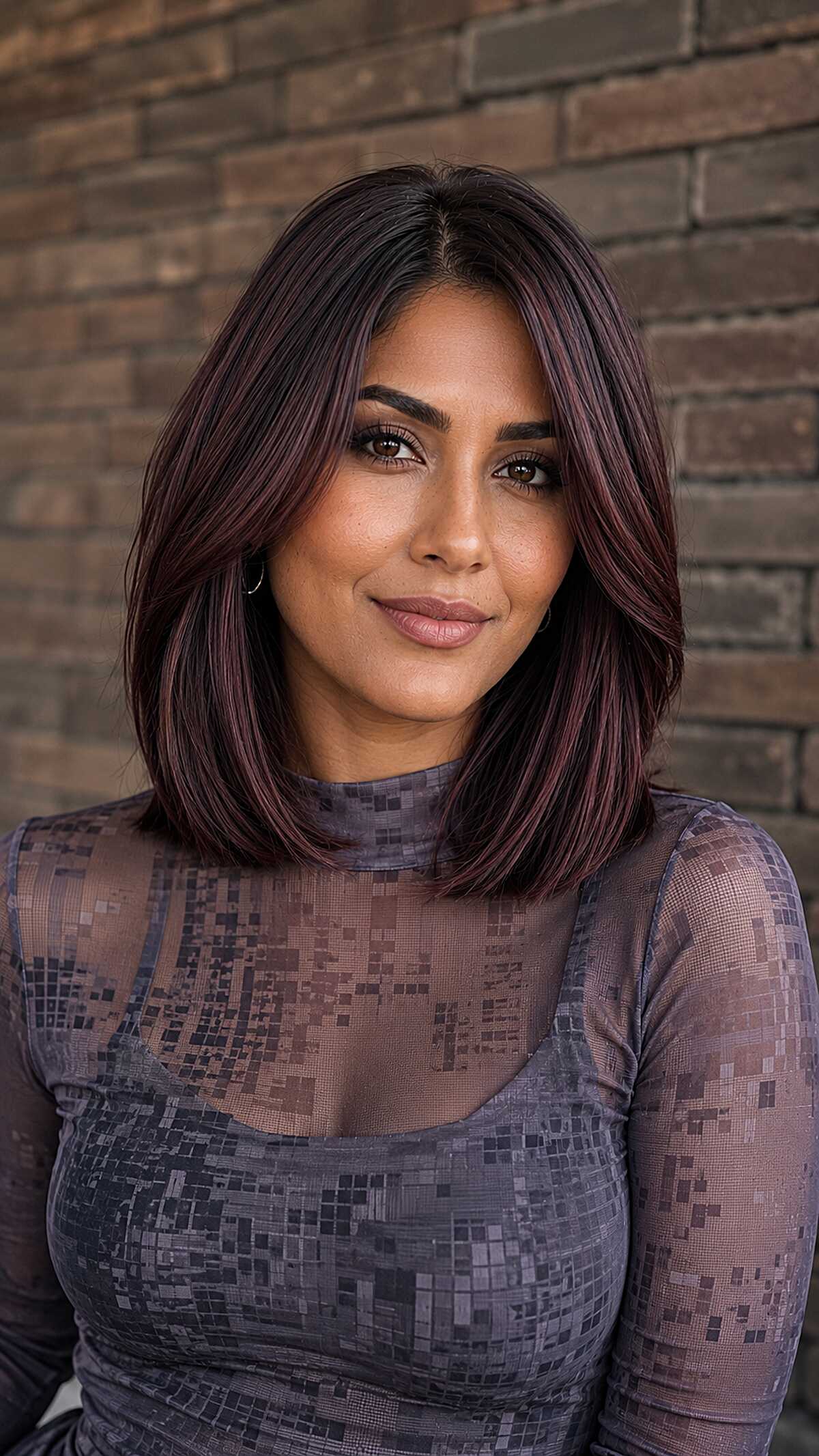 Plum-Toned Blunt Lob with Interior Layers That Refuse to Sit Still