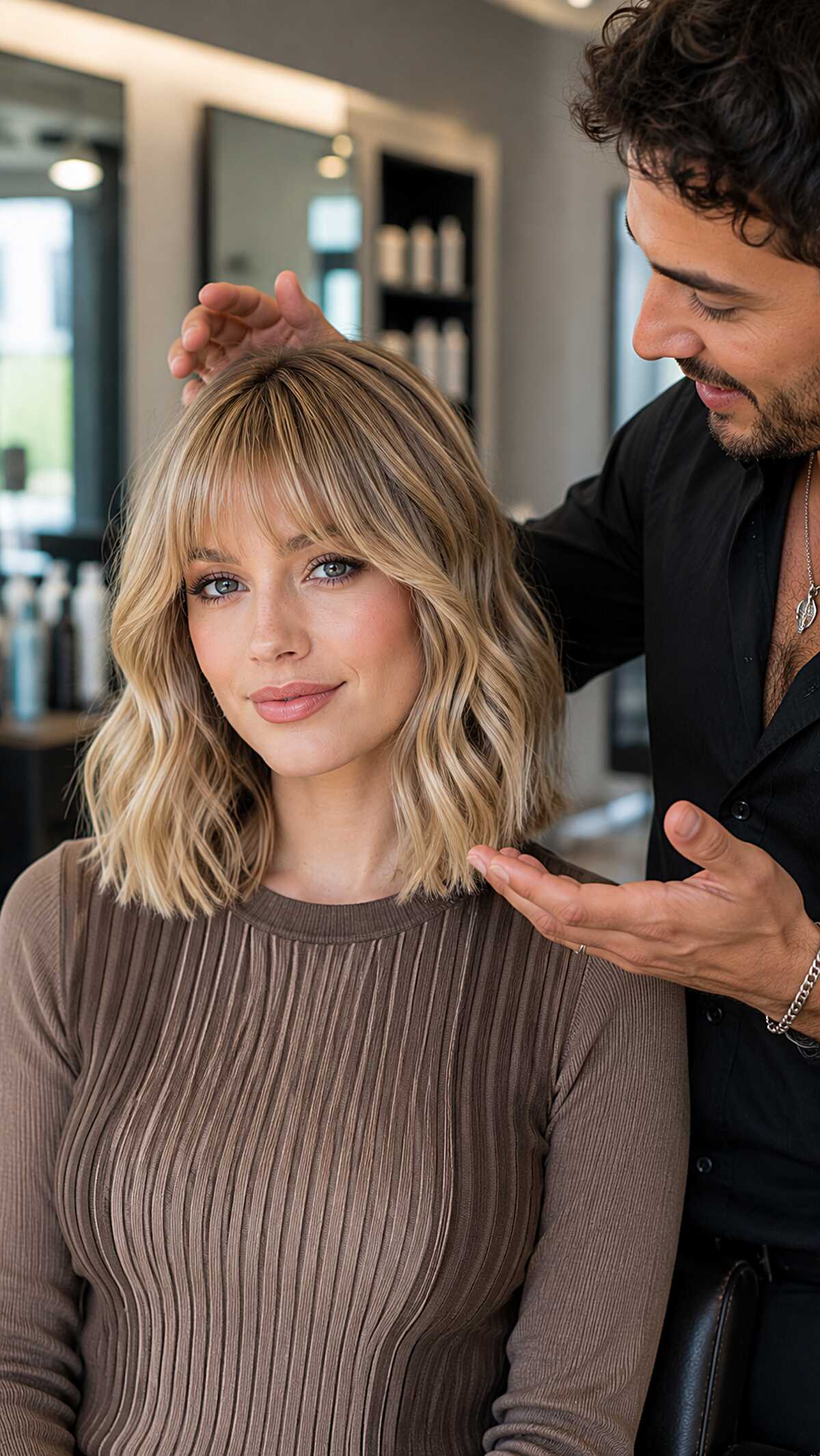 Textured Blonde Collarbone Lob with Soft Fringe Fresh from the Chair