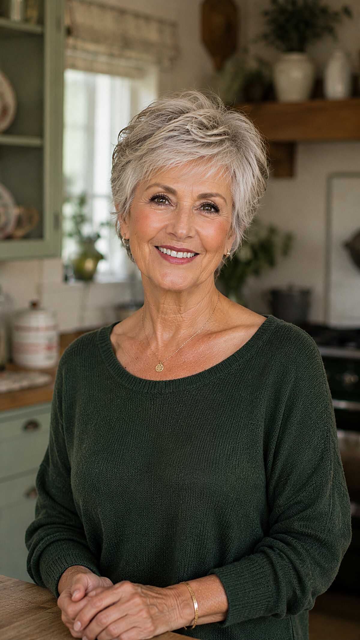 Tousled platinum pixie with soft natural wave
