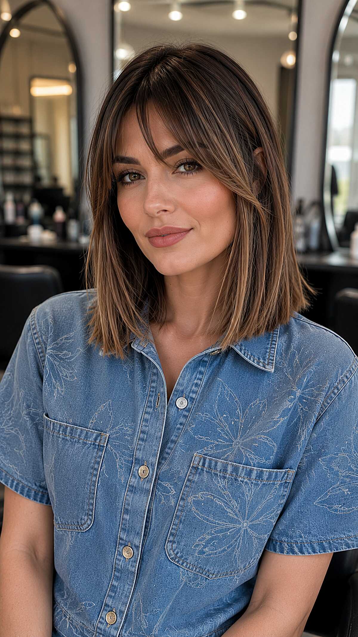 Warm Brunette Blunt Lob with Feathered Bangs and Ends That Tell the Truth About Your Density