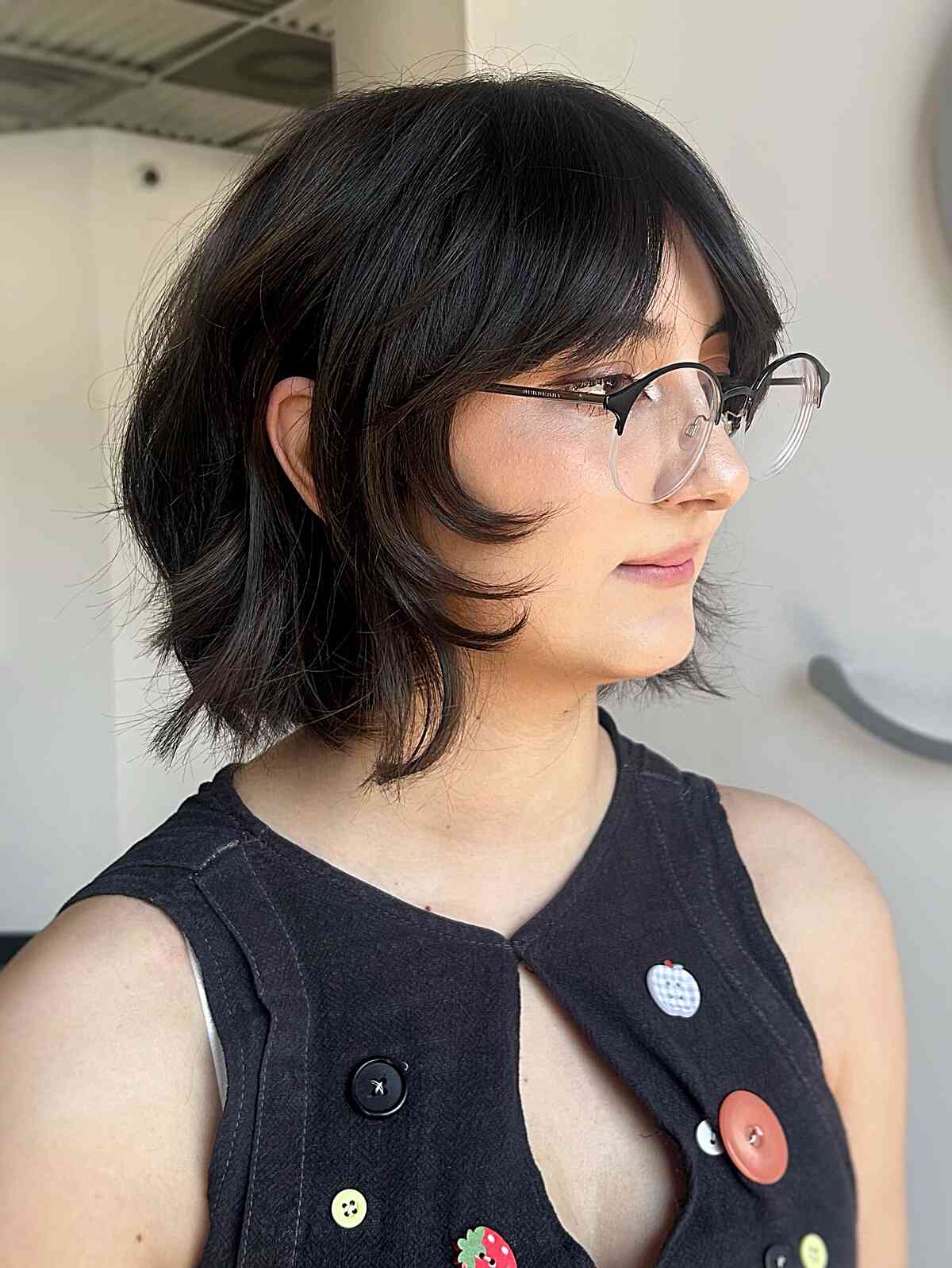 Chic Curtain Bangs with Textured Bob