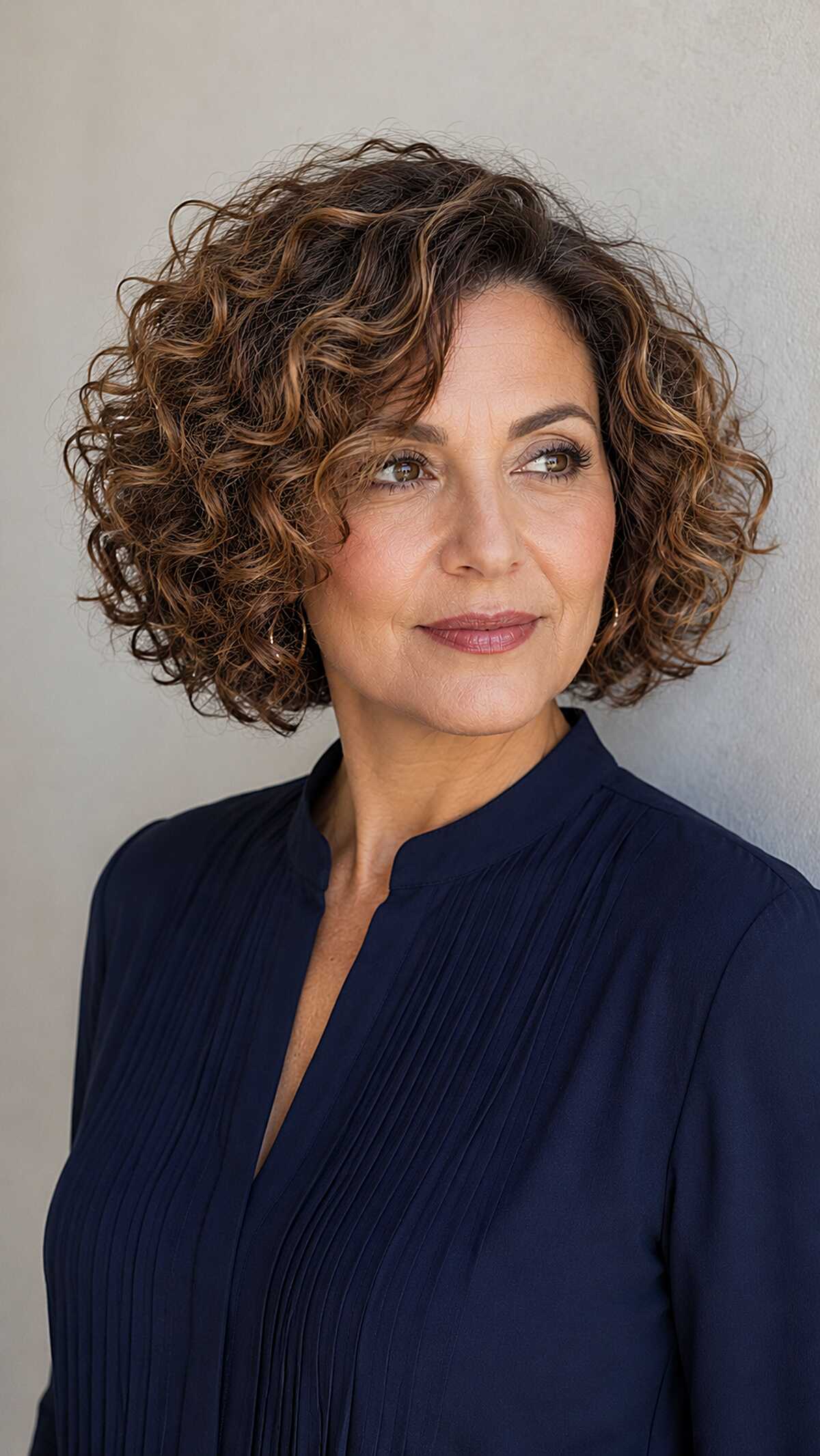 Brunette Curly Bob with Warm Caramel Pintura Pieces