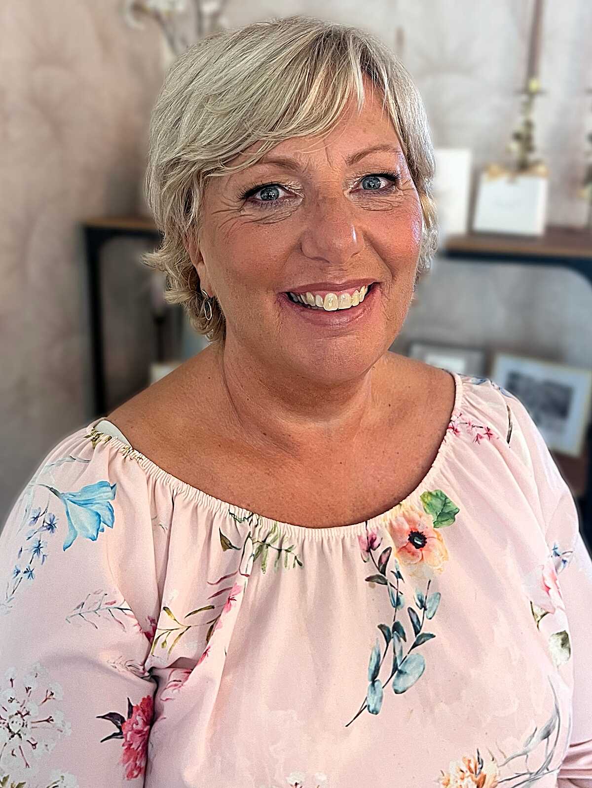 Feathered Short Pixie with Ash Blonde Highlights and Soft Side Fringe