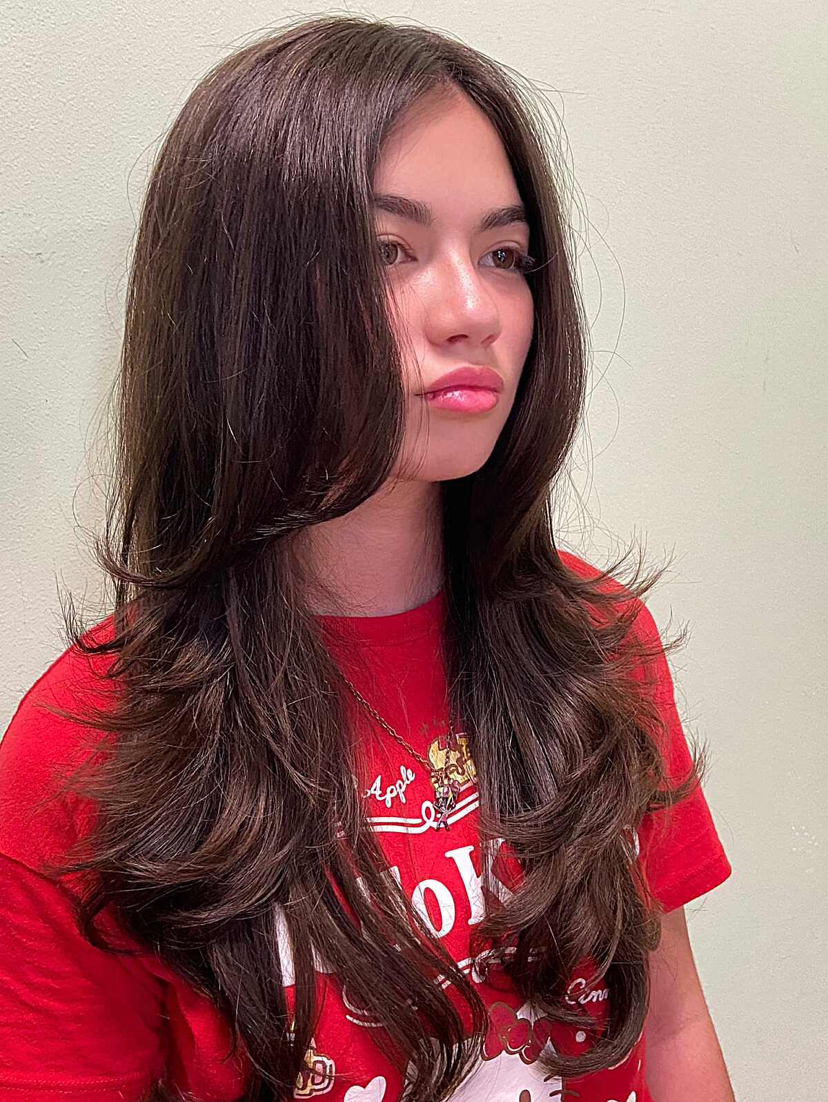 Long Dark Brunette With Soft Interior Layers and Ends That Move on Their Own