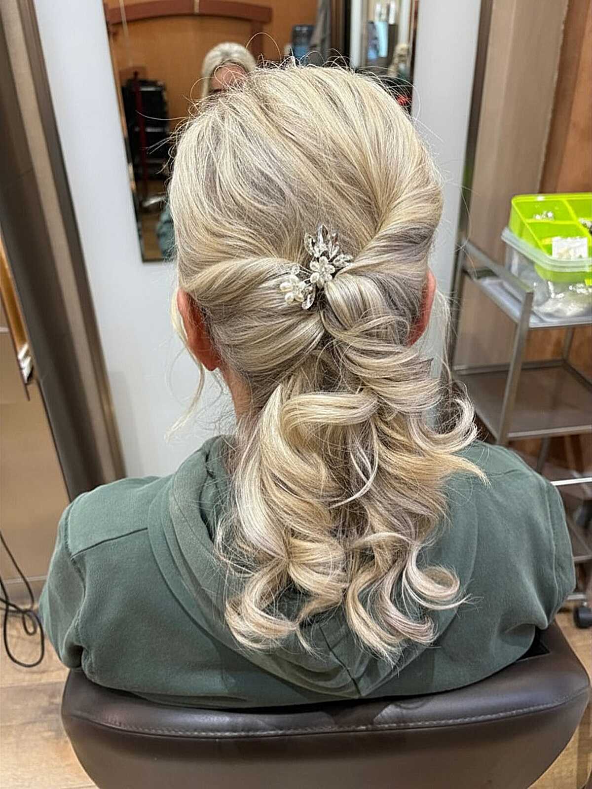 Loosely Pinned Blonde Cascade with Crystal Accent