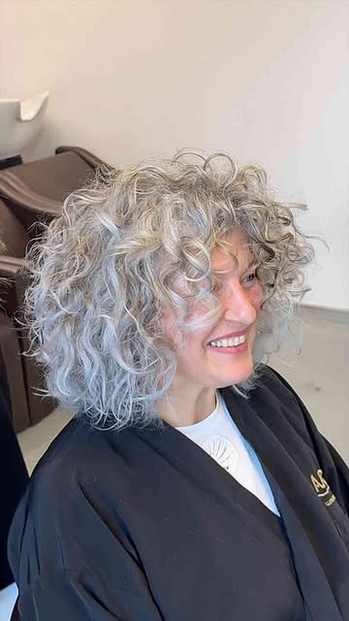 Stylish Curly Gray Bob for Women Over 60