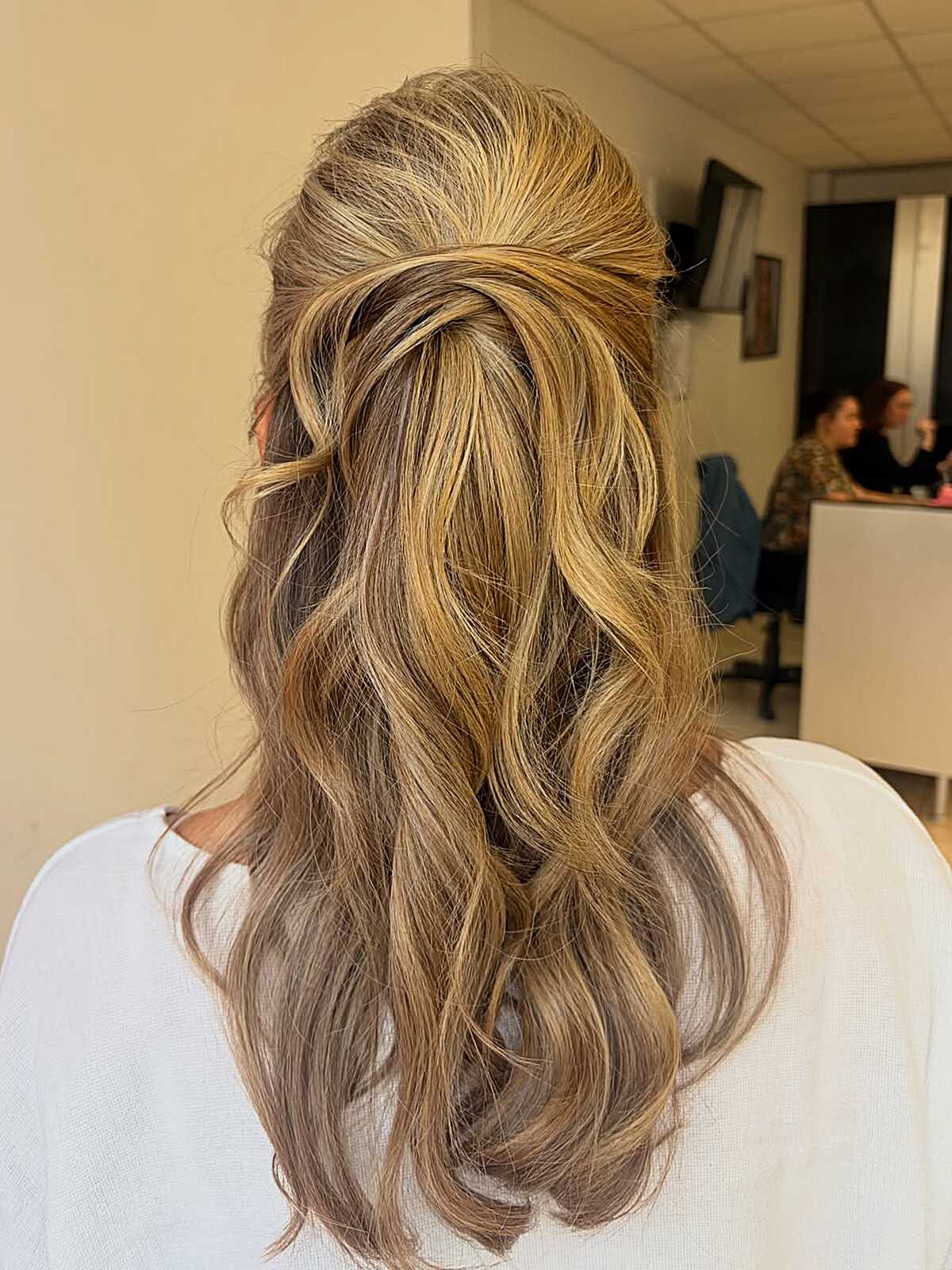 Undone Half-Up Twist with Long Bronde Waves