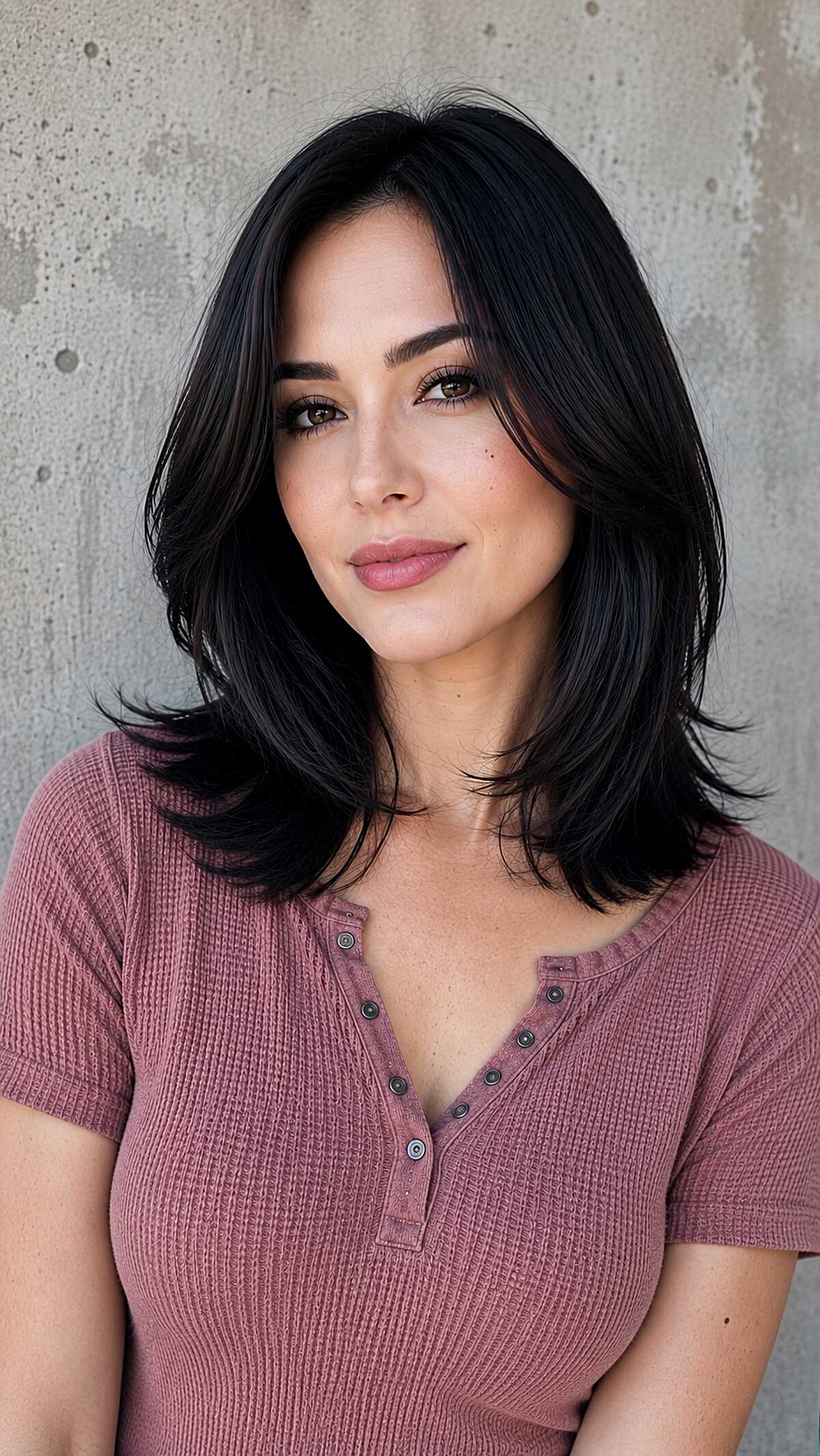 Jet Black Collarbone Cut with Invisible Layering That Reads as One Length