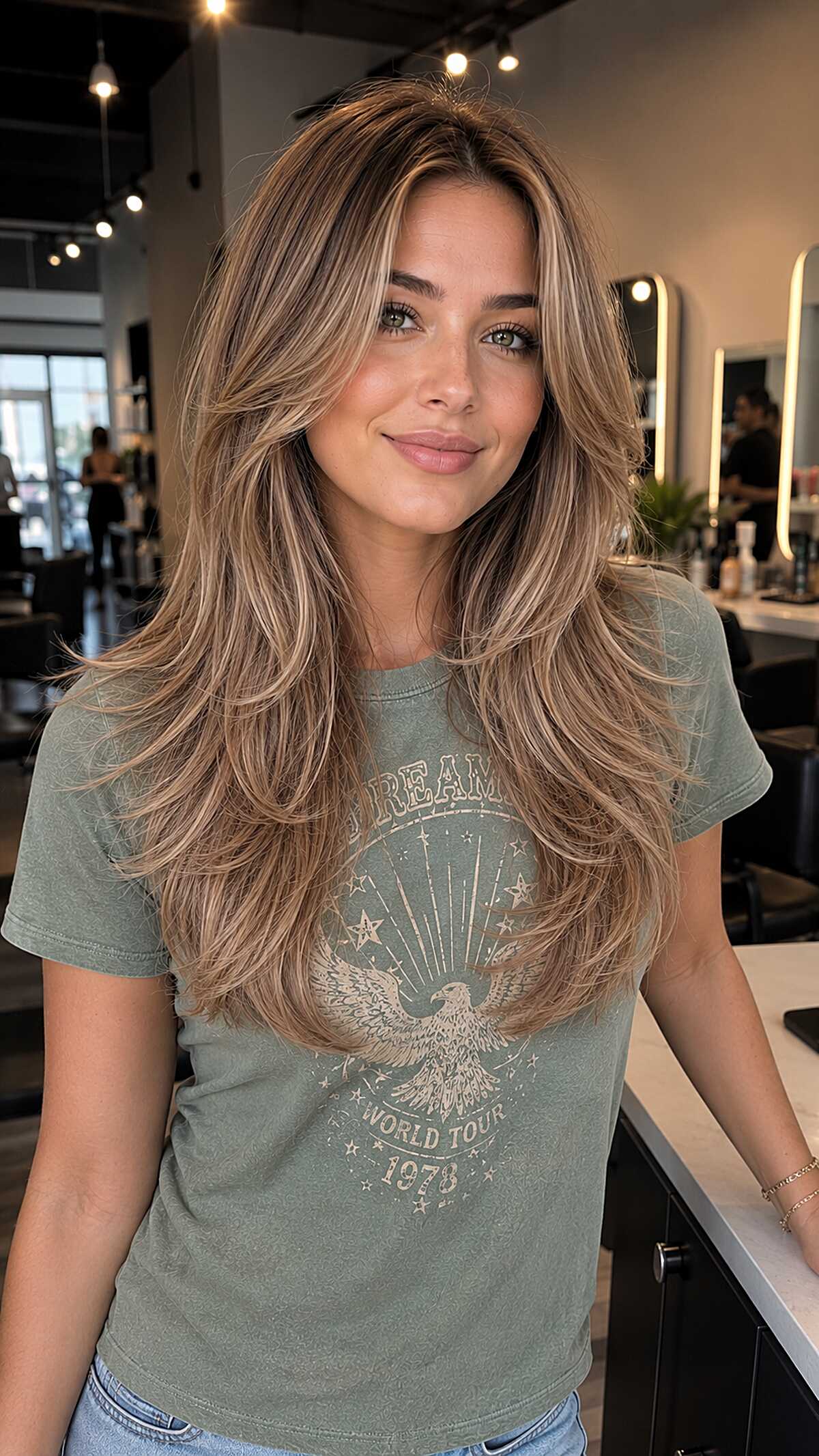 Sandy Bronde Long Layers with a Center Part That Only Works If You've Got the Density
