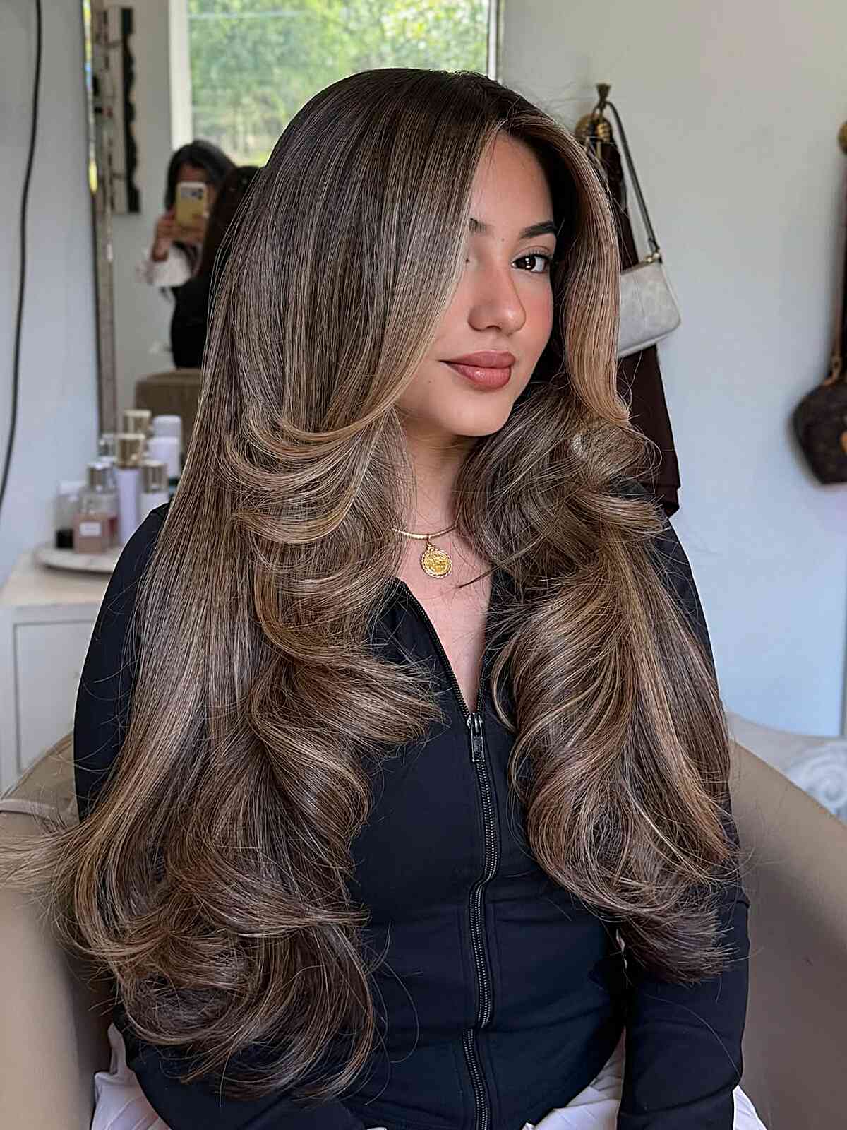 Voluminous Long Layered Blowout with Balayage Highlights