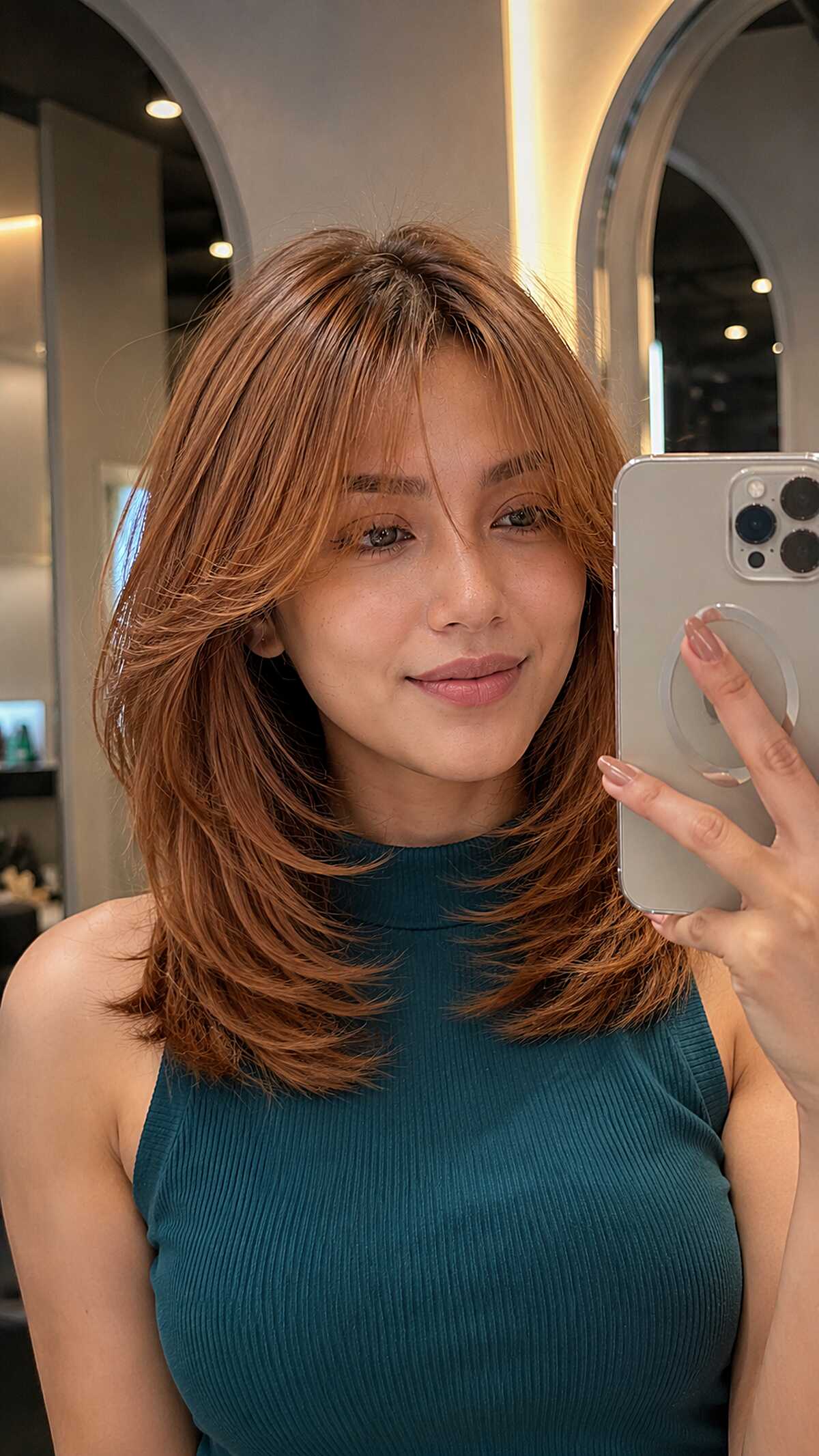 Warm Auburn Collarbone Cut with Stacked Interior Layers