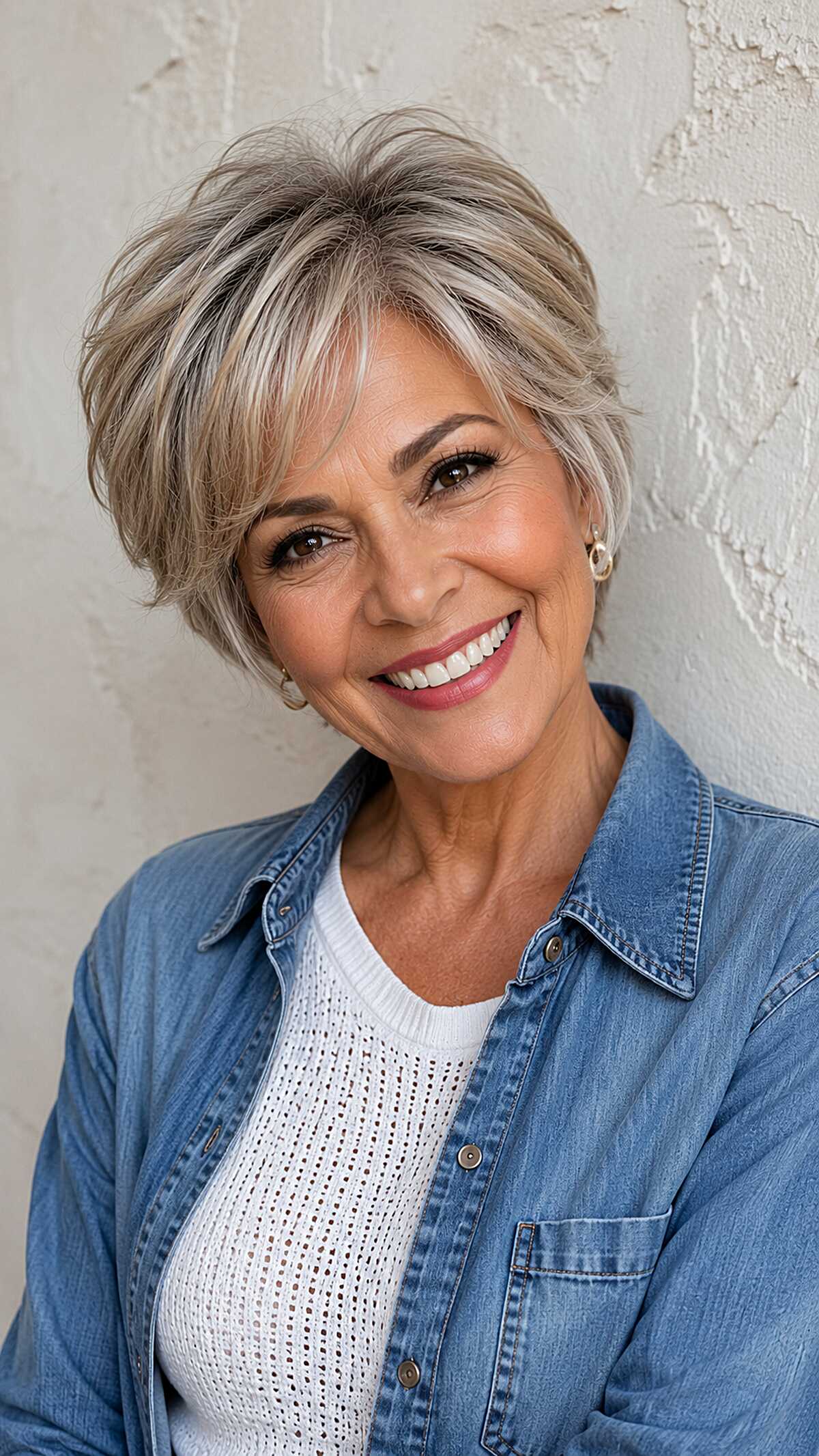 Ash Blonde Layered Pixie with Dimensional Lowlights