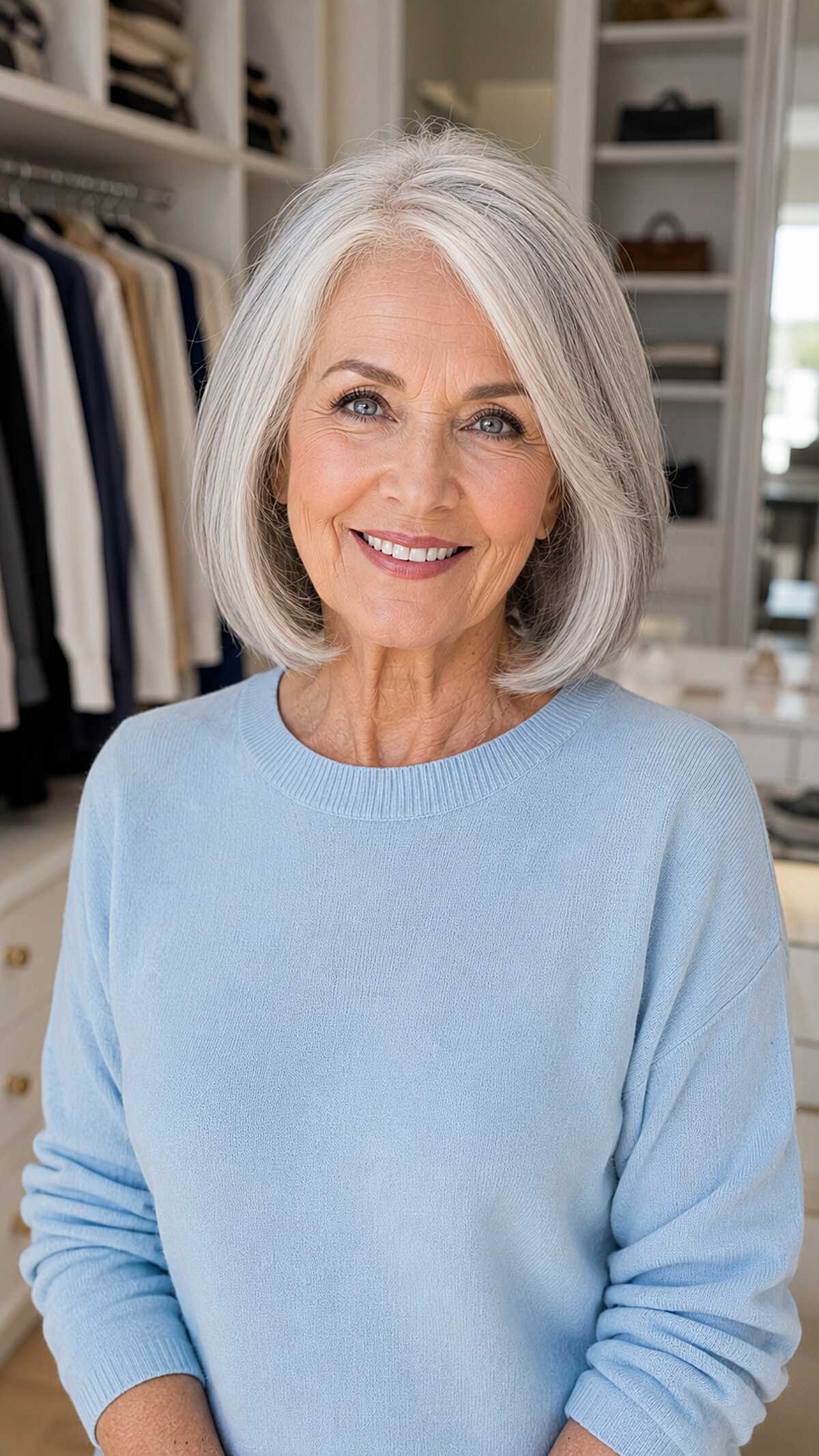 Bright Silver Bob with Tucked Ends and Center-Leaning Part
