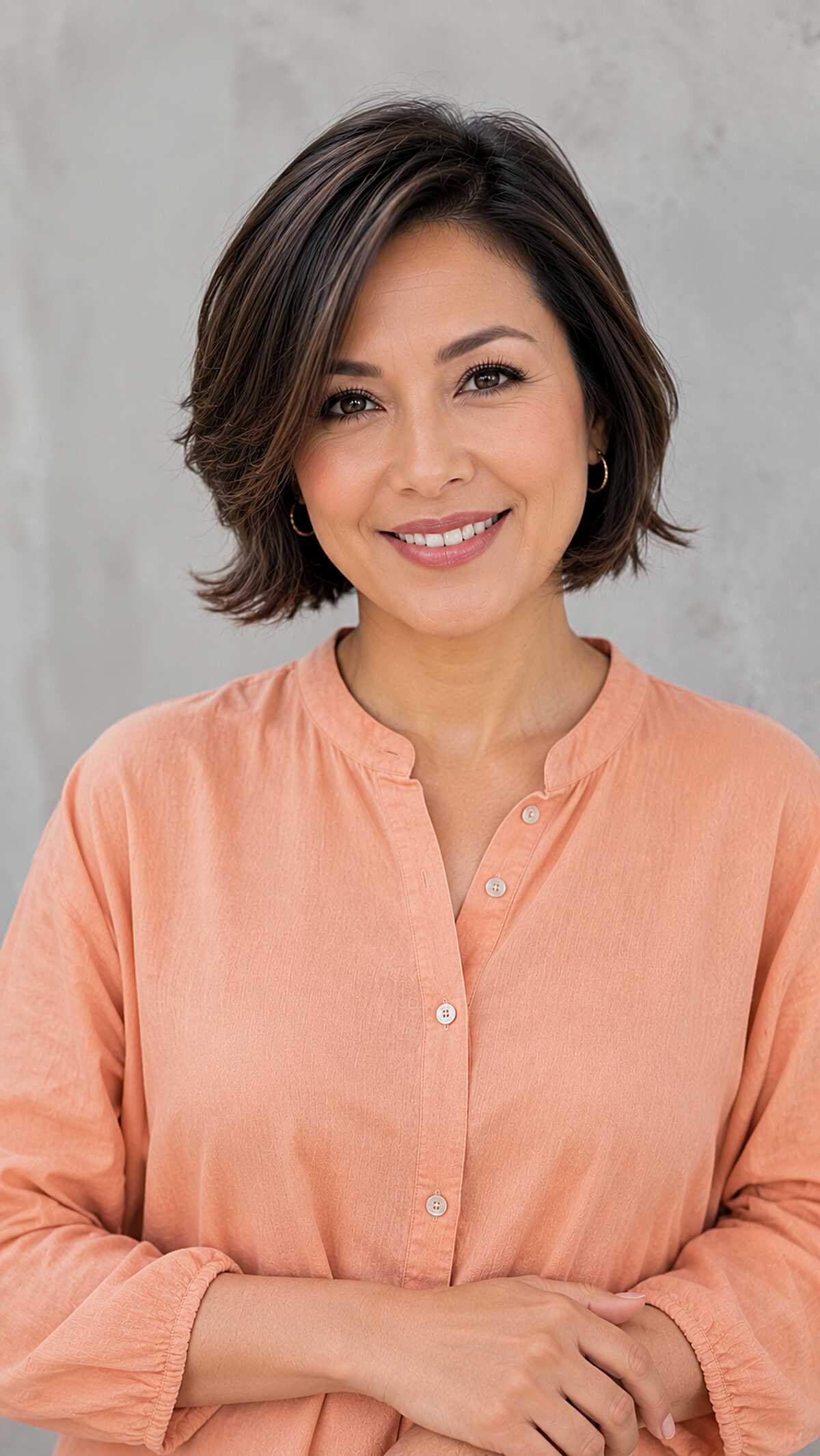 Brunette Chin-Length Bob with Quiet Caramel Pieces