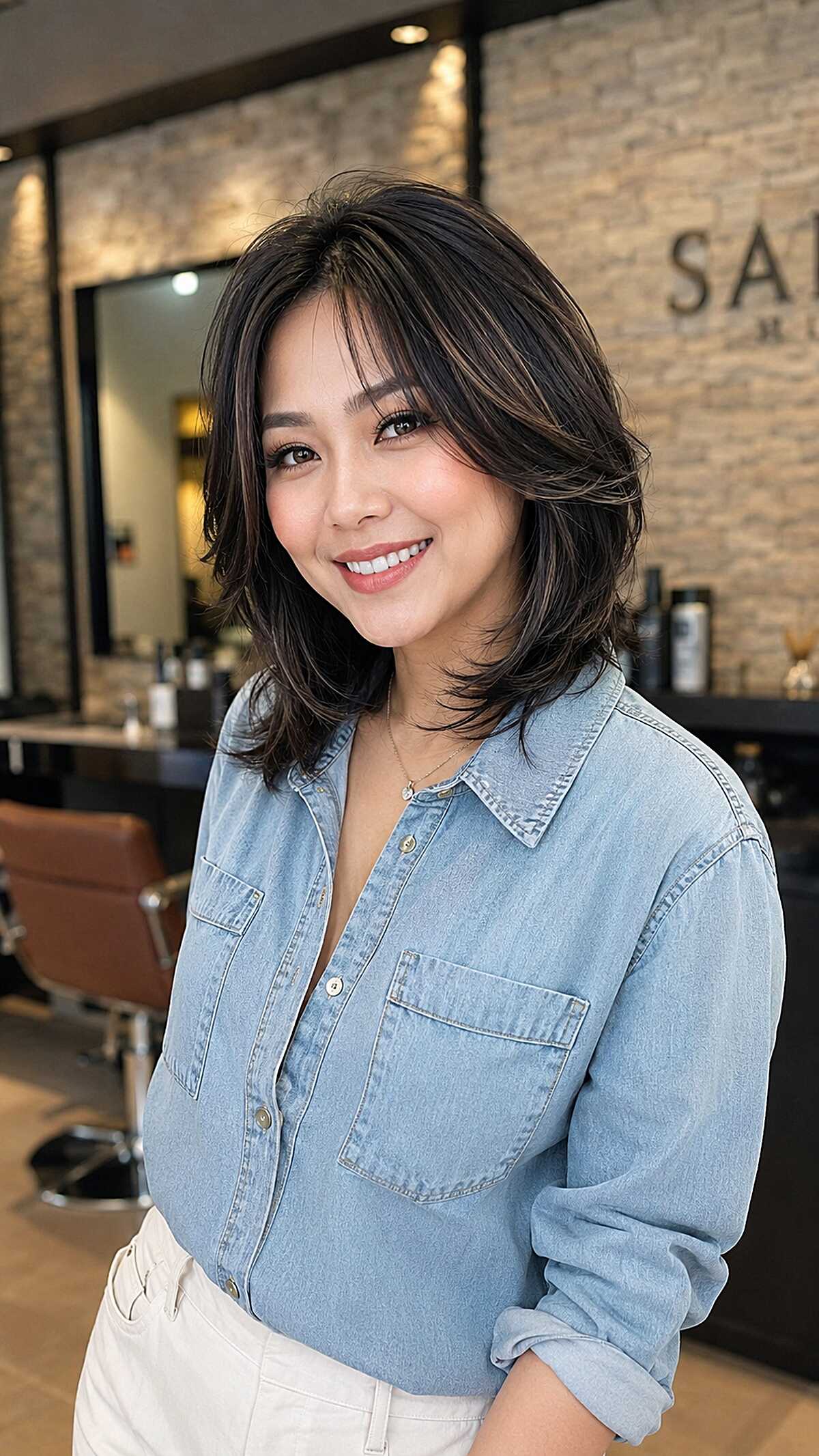 Dark Chocolate Butterfly Bob with Feathered Crown Lift
