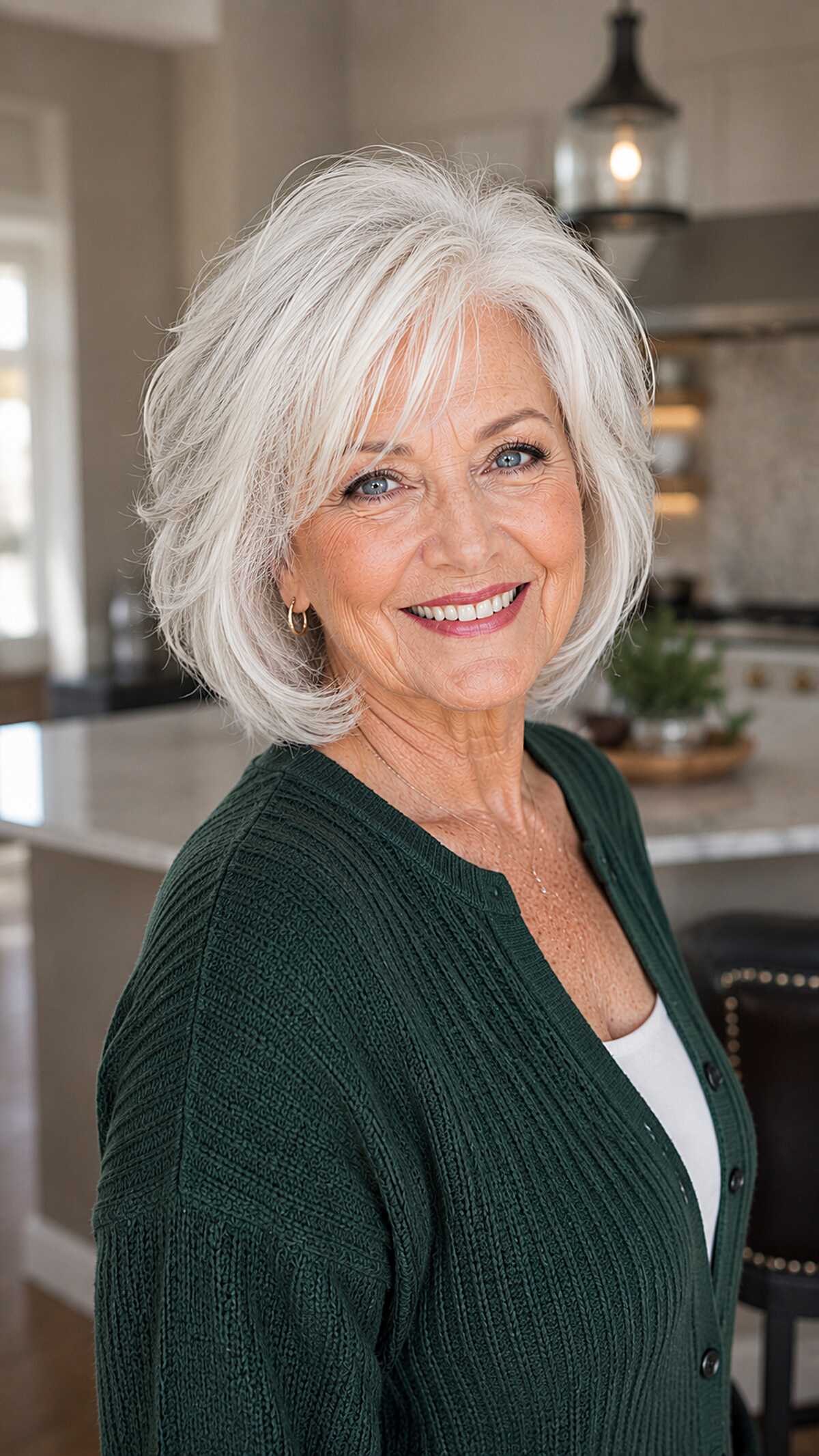 Flippy Silver Bob with Razored Ends and Loose Side Fringe