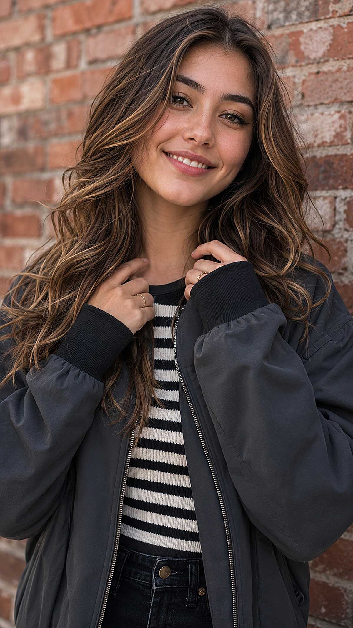 Mid-Length Brunette Waves with Sun-Kissed Foilyage