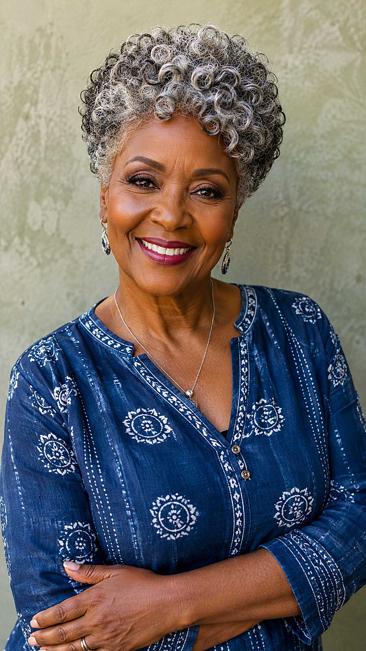 Natural Curly Silver Crop with Defined Coils and Tapered Sides