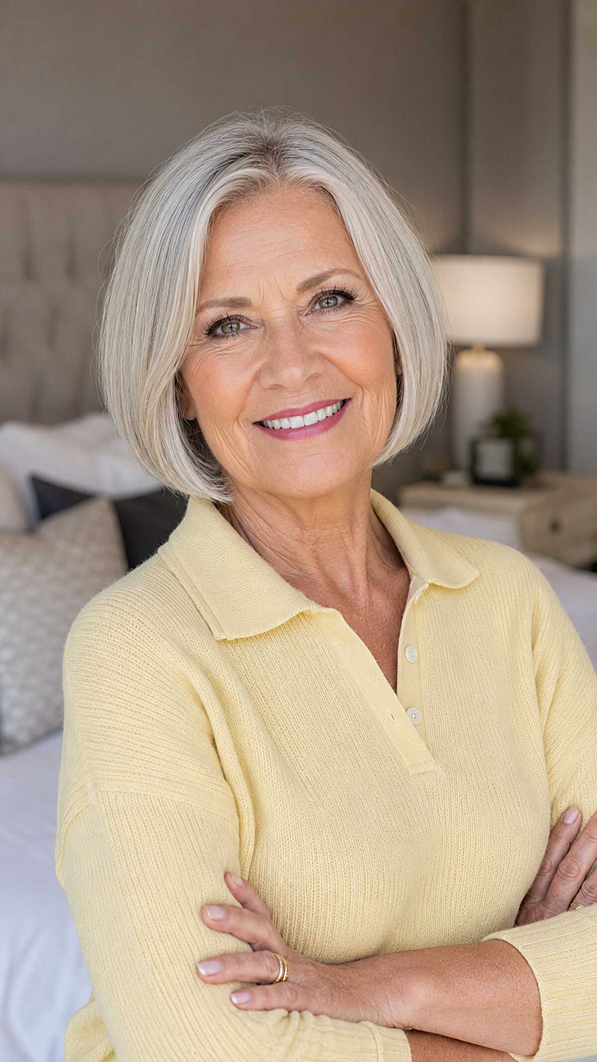 Polished Silver Bob with Inward Bevel and Side Part