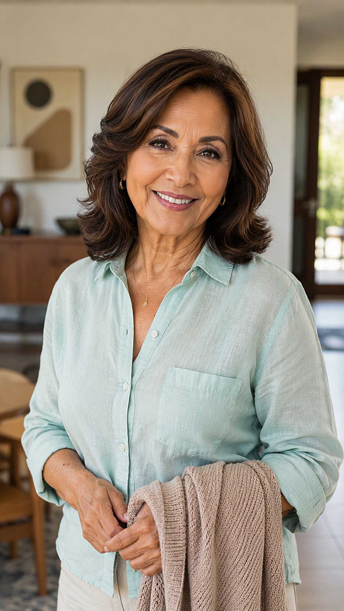 Rich Brunette Shoulder-Length Layers with Flipped Body