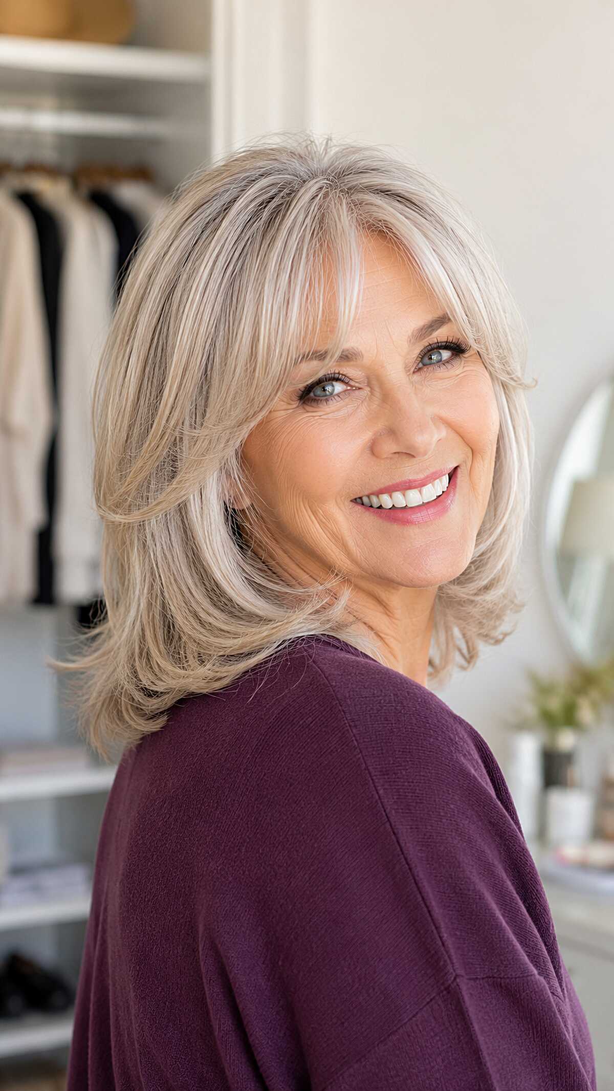 Shoulder-Grazing Layered Silver with Curtain-Swept Fringe