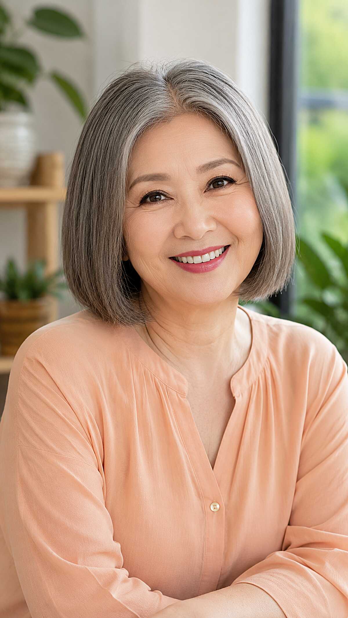 Sleek Salt-and-Pepper Bob with Blunt Perimeter