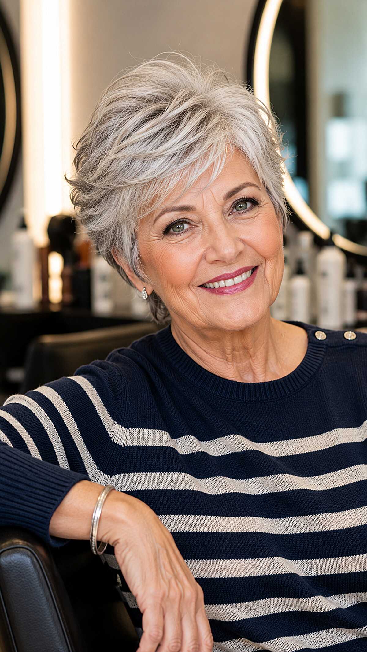 Tousled Silver Pixie with Lifted Crown and Tapered Sides