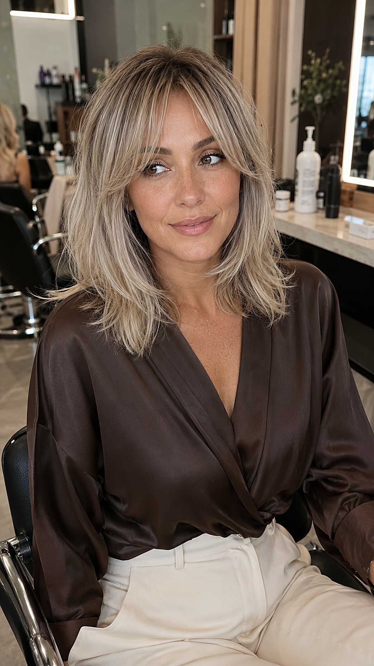 Ash Blonde Shag with Lived-In Curtain Bangs