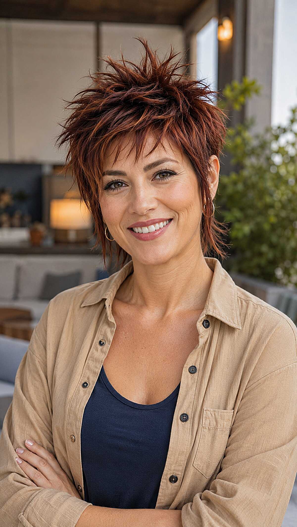 Auburn Spiked Pixie Shag with Razored Nape