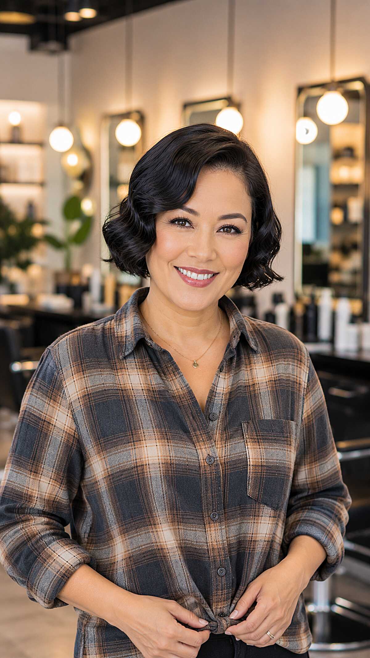 Dark Wavy Bob with Rolled Vintage Ends