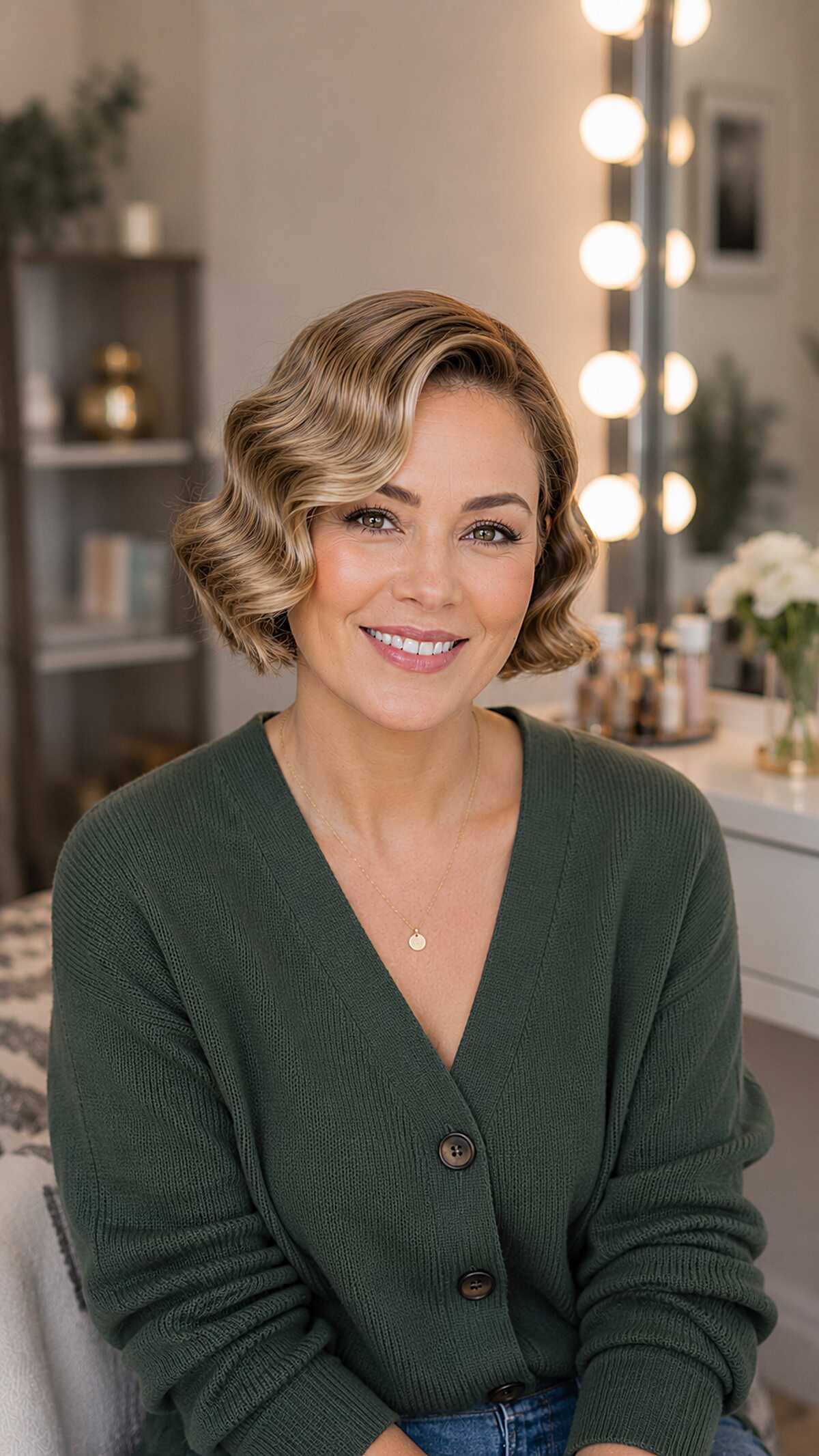 Golden Blonde Sculpted Waves with Soft Side Part