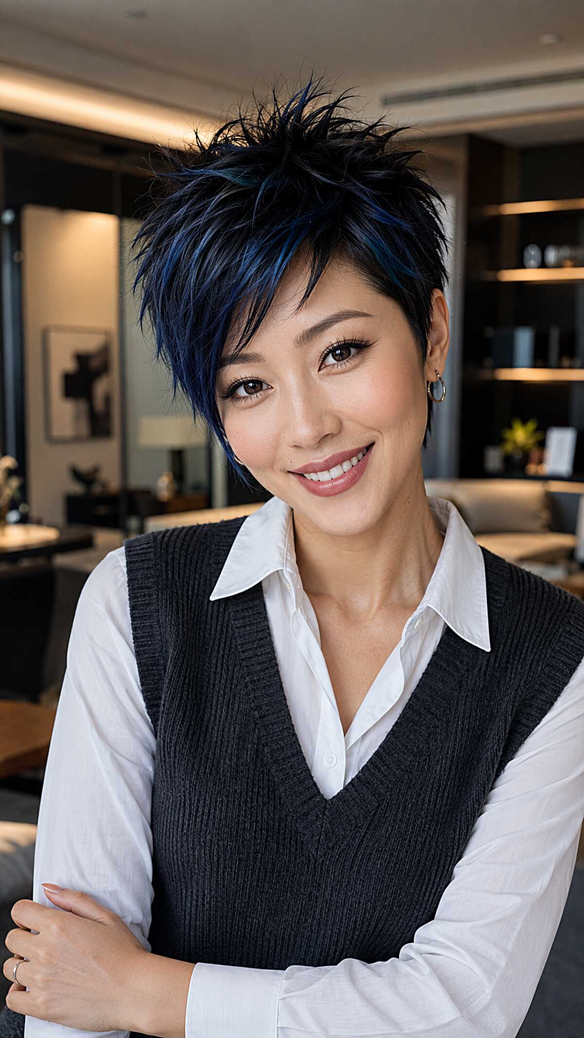 Midnight Blue Spiked Pixie with Piecey Crown