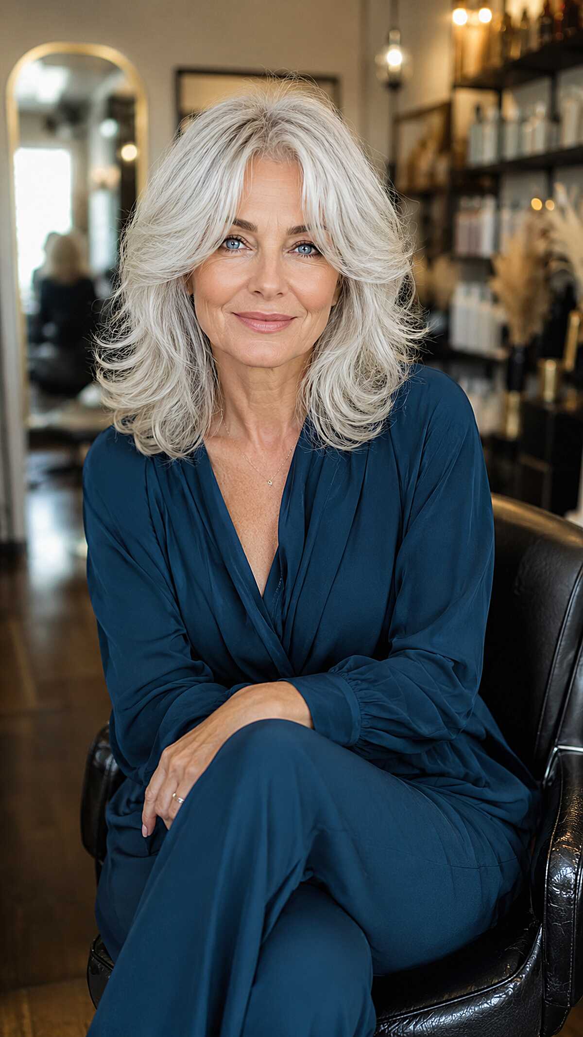 Natural Silver Waves with Breezy Curtain Fringe