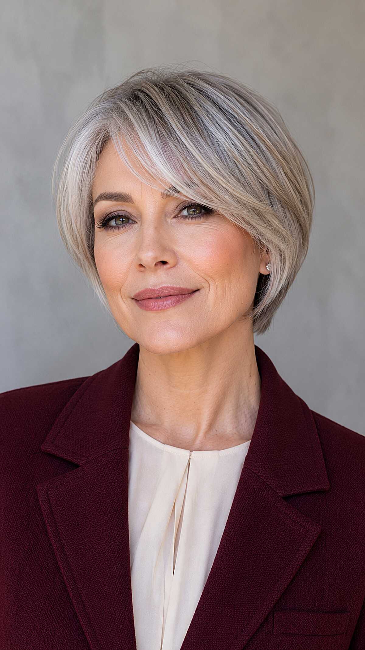 Silver-Toned Graduated Bob with Sweeping Long Fringe