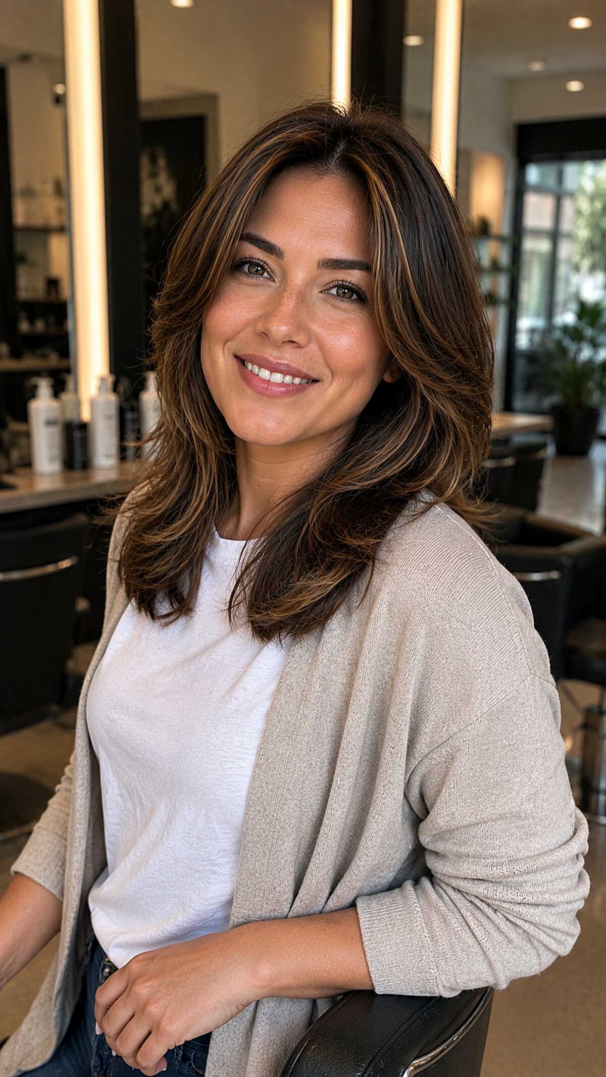 Toffee-Highlighted Brunette with Rounded Interior Layers