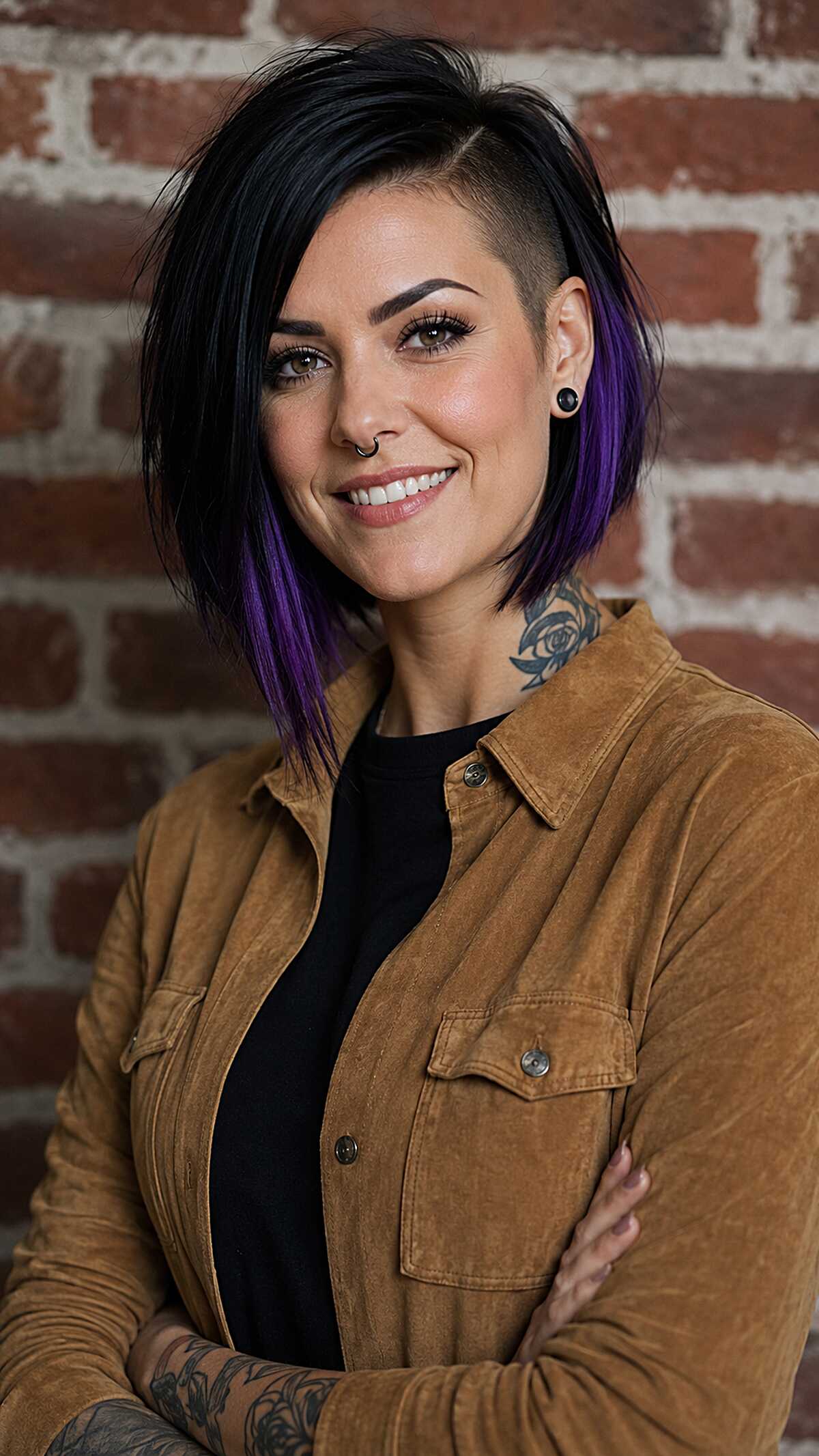 Undercut Asymmetric Bob with Purple Underlayer