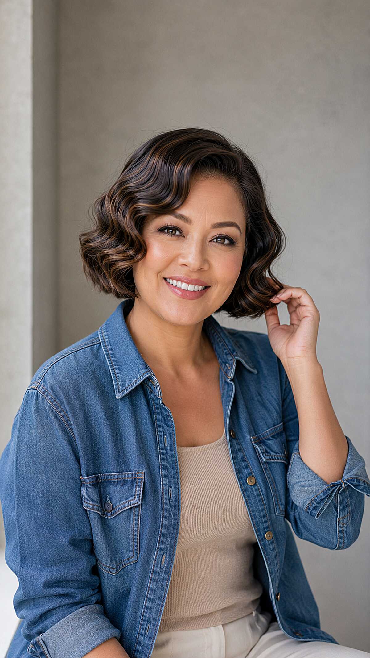 Warm Brunette Bob with Relaxed Marcel Waves