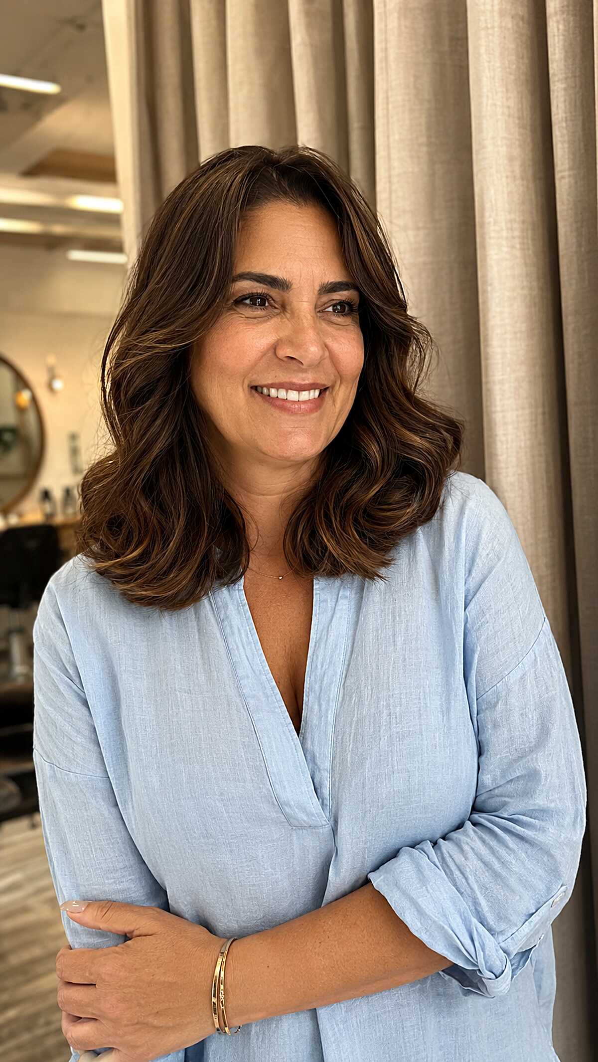 Warm Brunette Waves with Interior Layering