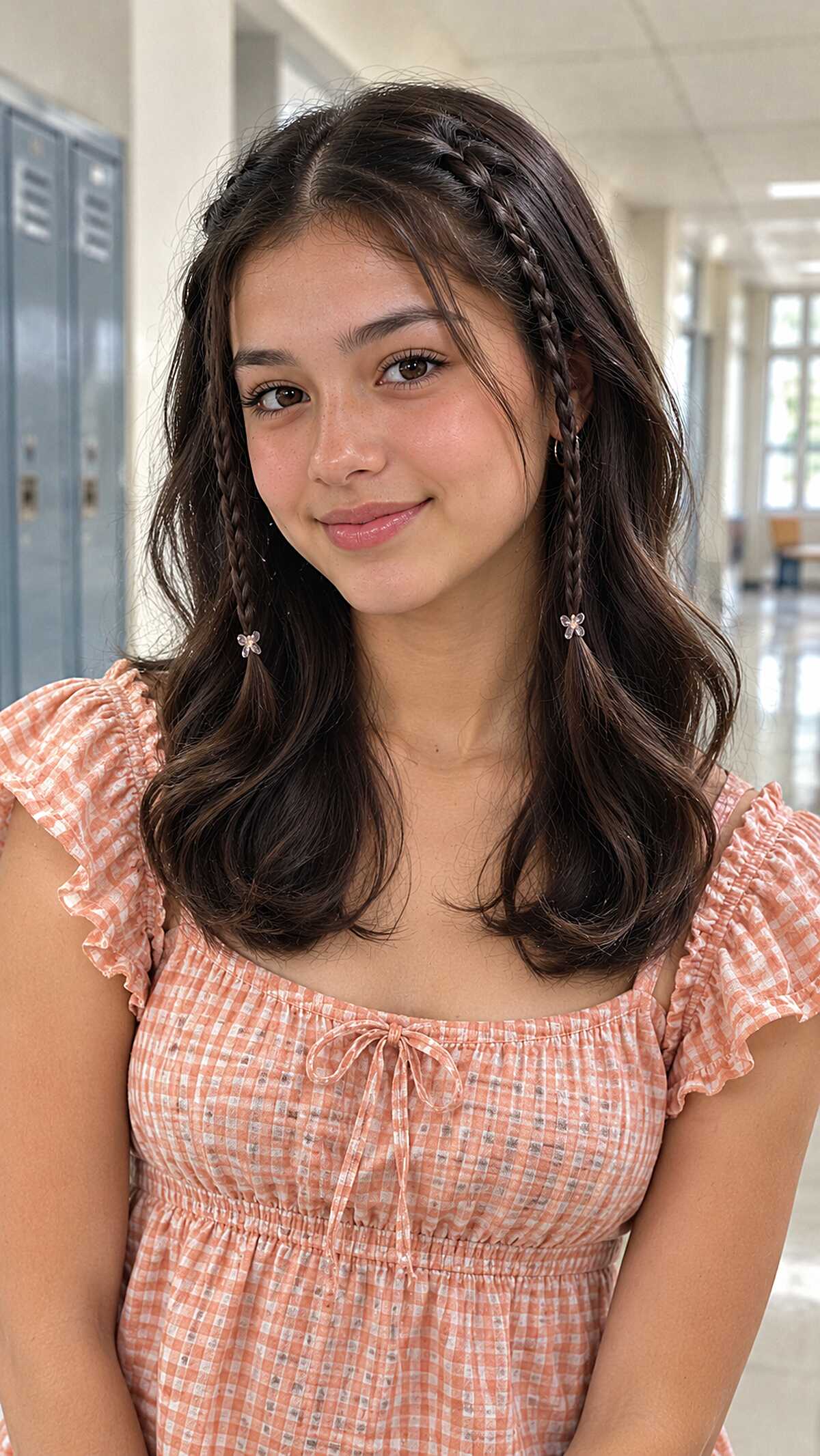 Accent Braids with Flower Clips on Loose Waves
