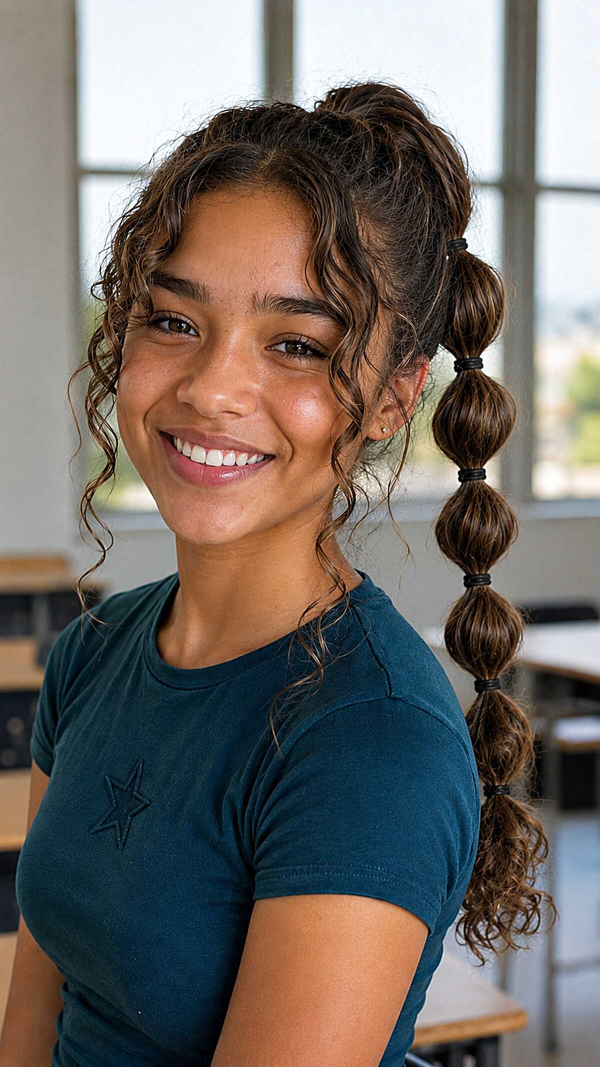 Bubble Ponytail on Long Curls with Loose Pieces That Actually Earn Their Place