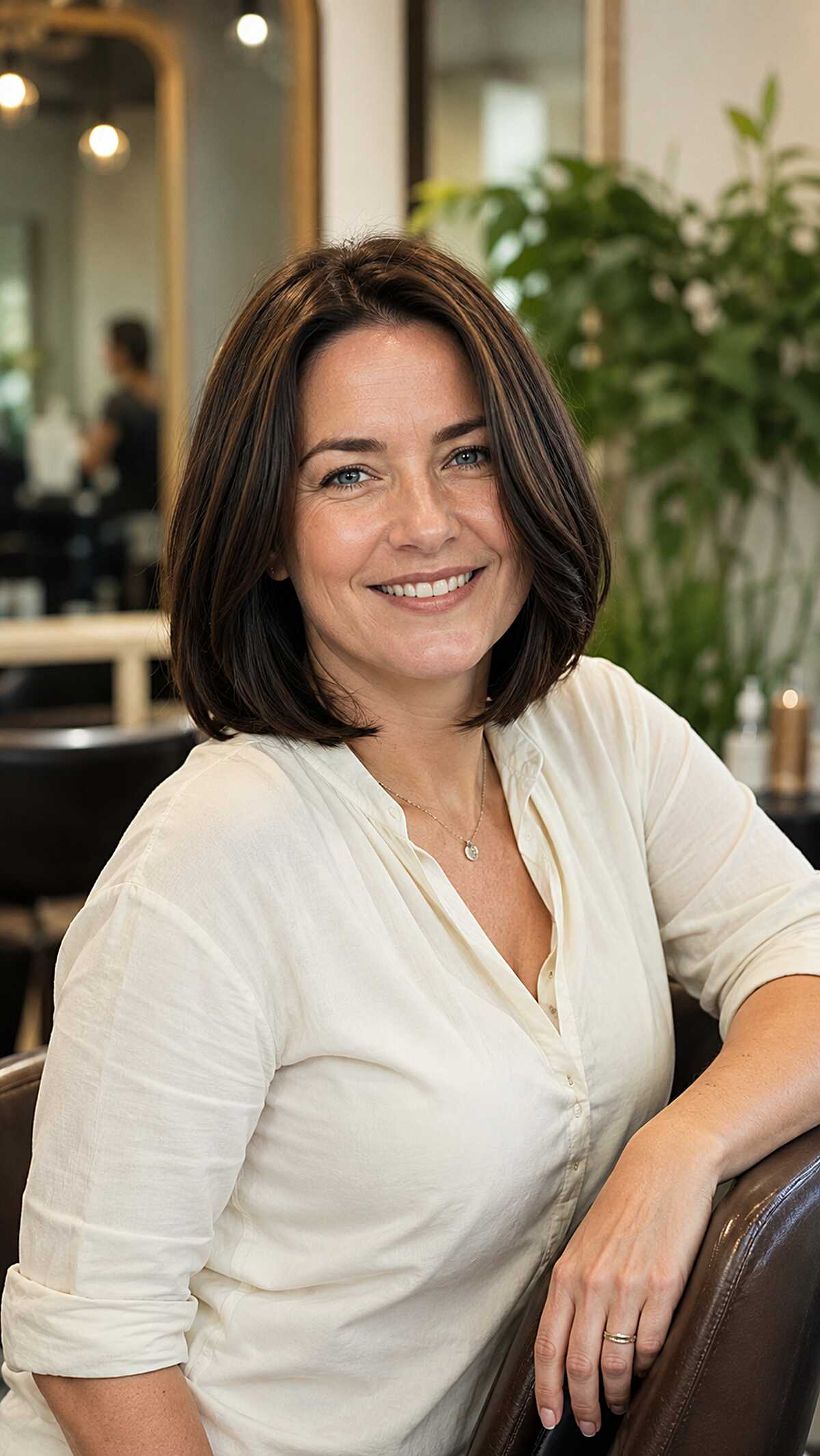 Classic Chin-Grazing Brunette Bob with Inward-Swept Ends