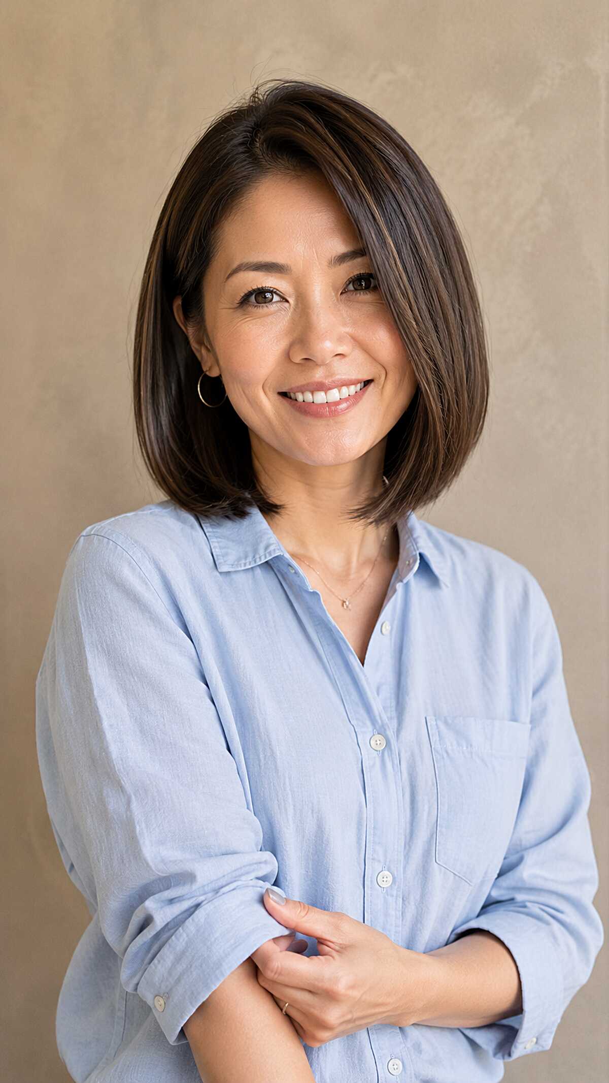 Clean Brunette Bob with Invisible Interior Layers