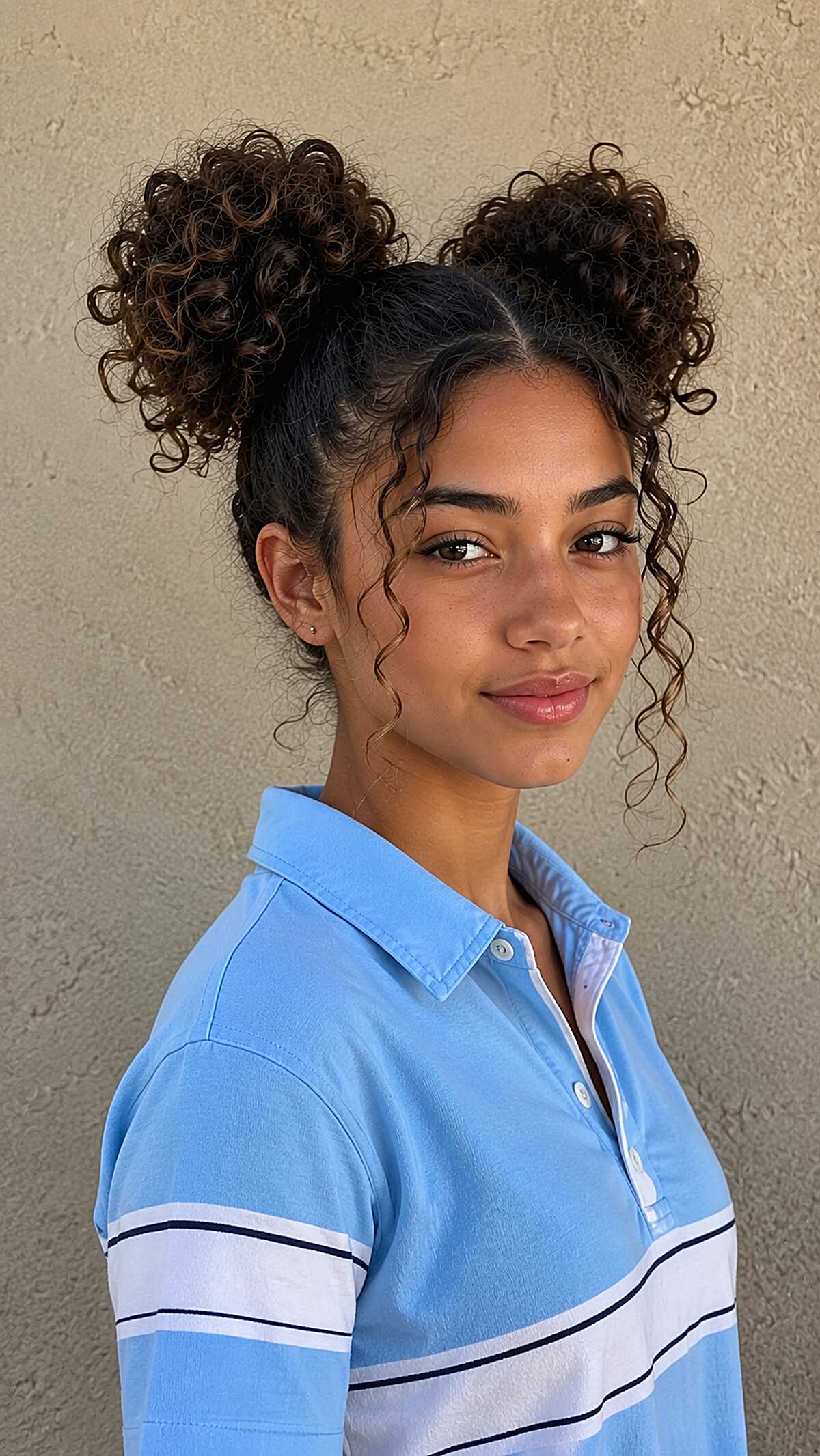 Double Curly Puffs with Spiraled Pieces That Still Look Good When They Shift