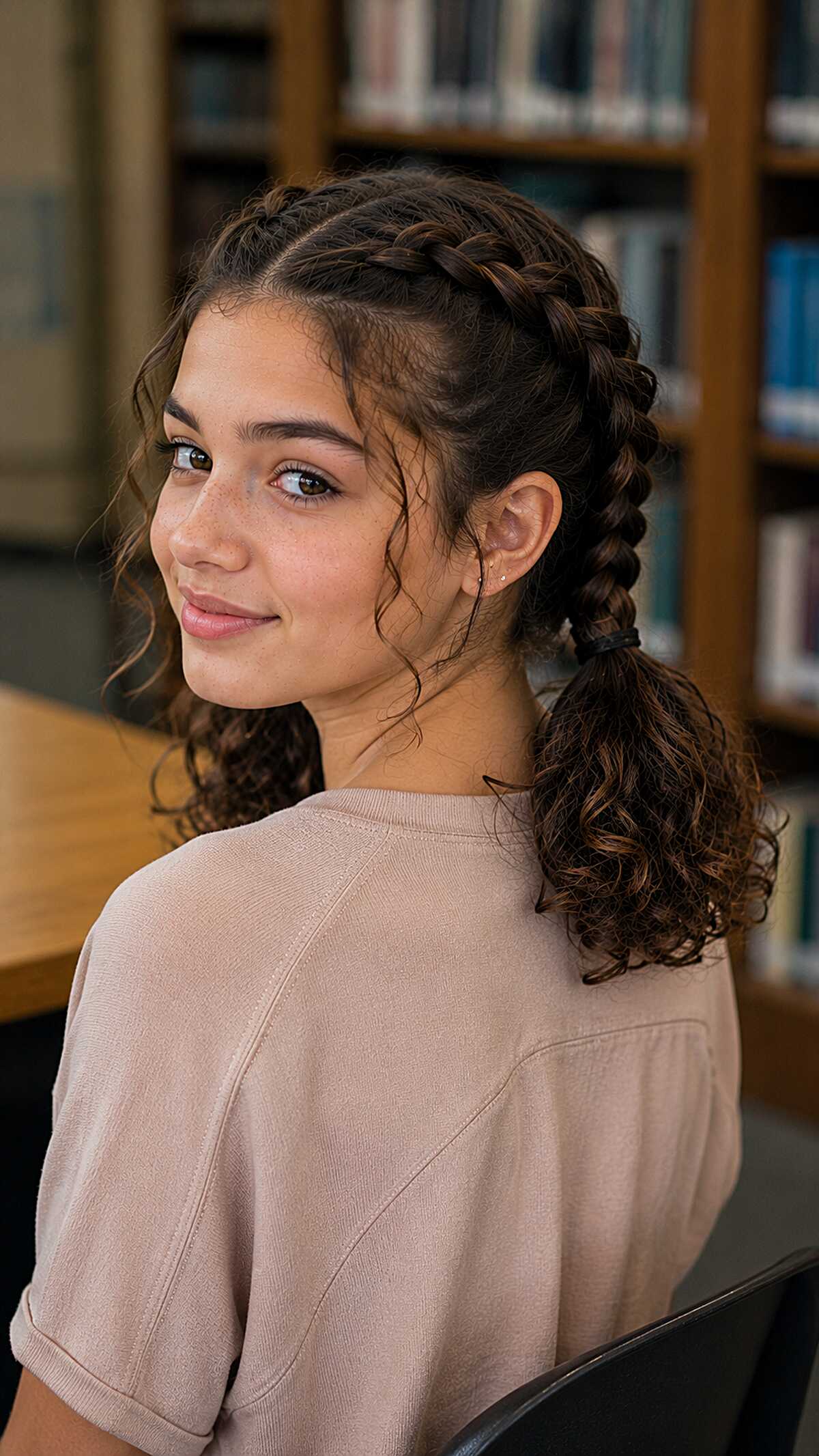 Double Dutch Braids Feeding Into a Curly Low Ponytail