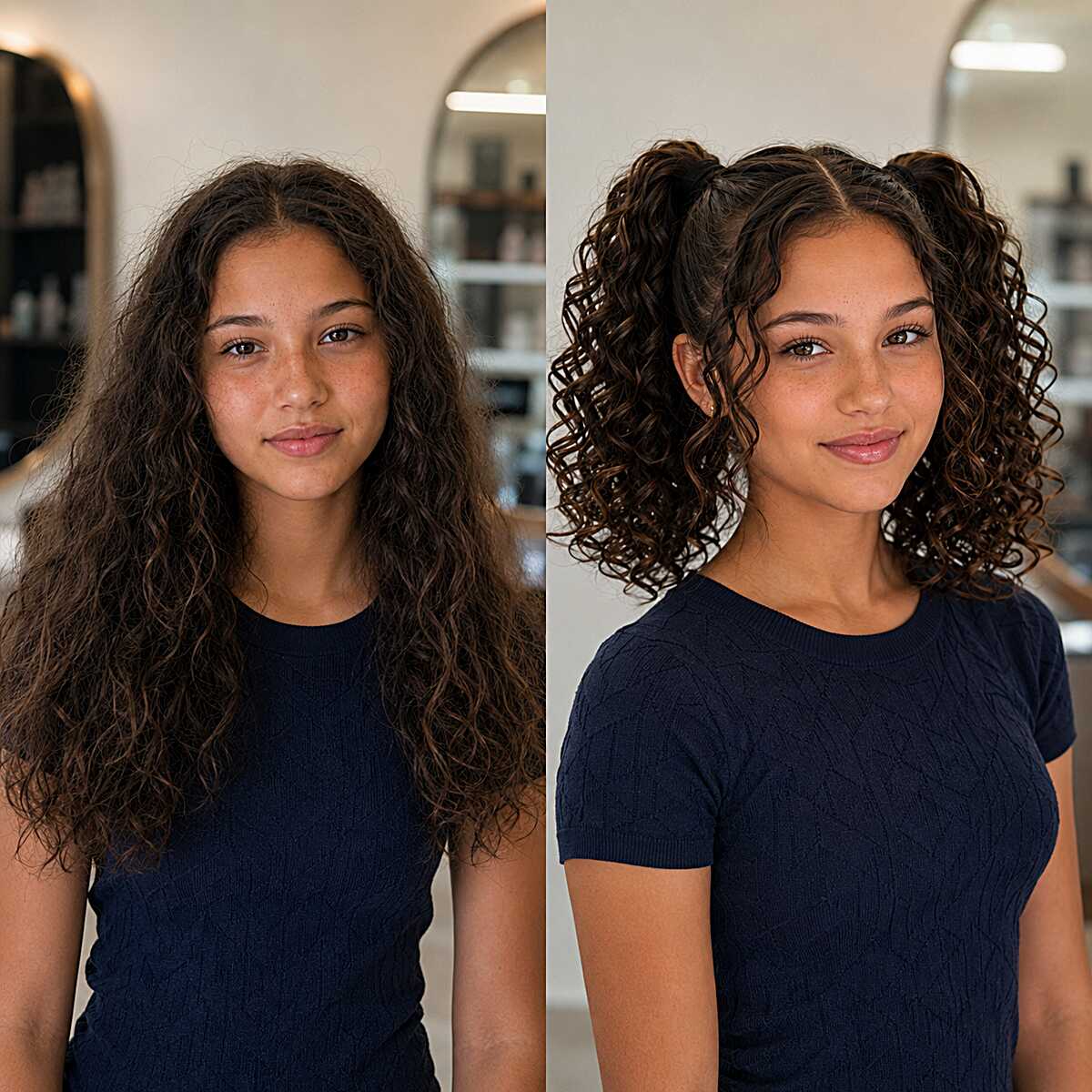 Half-Up Pigtails That Let a Fresh Curl Cut Do All the Work