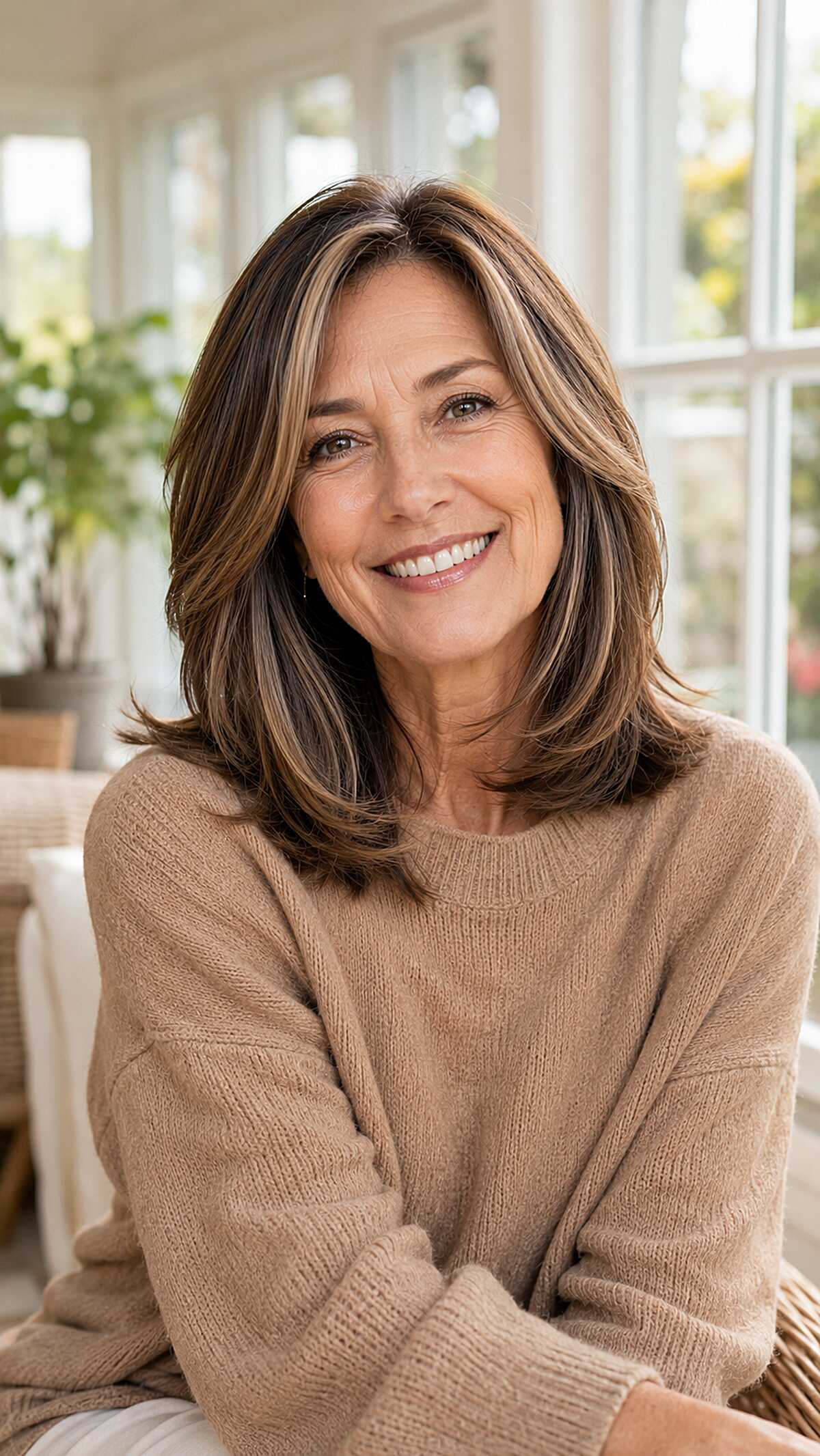Layered Brunette Shag with Honey Face-Framing Pieces