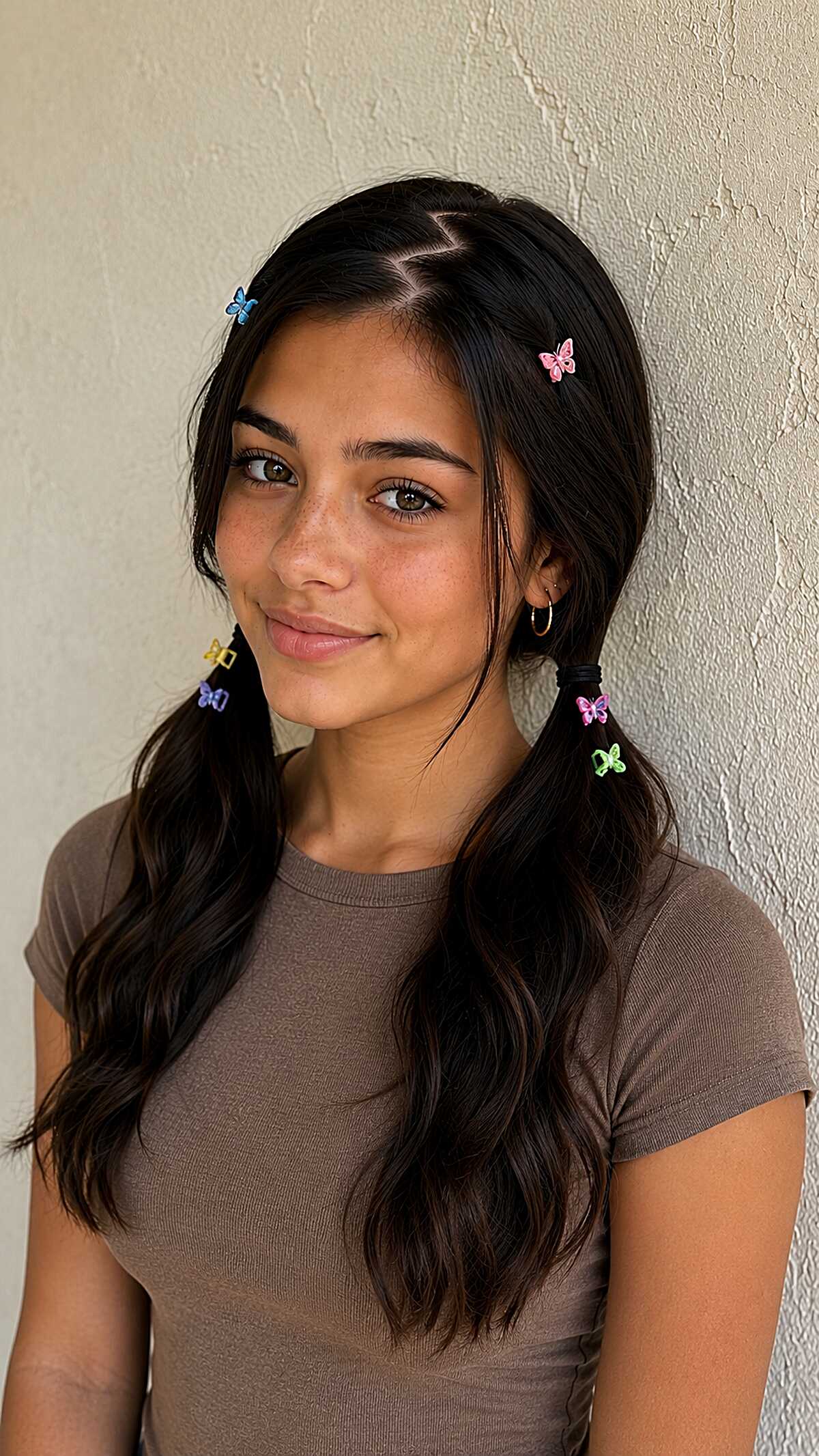 Low Pigtails with Scattered Butterfly Clips